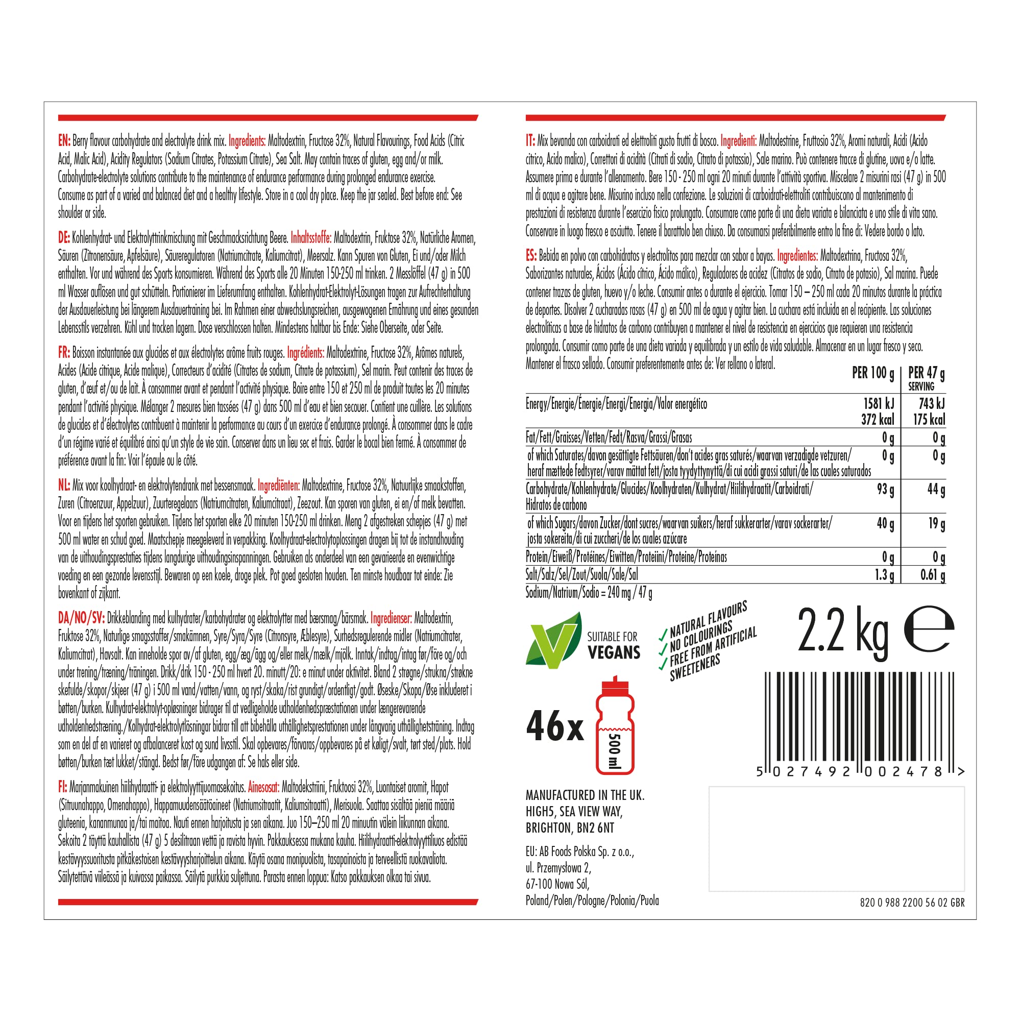 HIGH5 Energy Hydration Drink Mix - Dual Source Carbs & Electrolytes | 1 kg Summer Fruits Powder 7