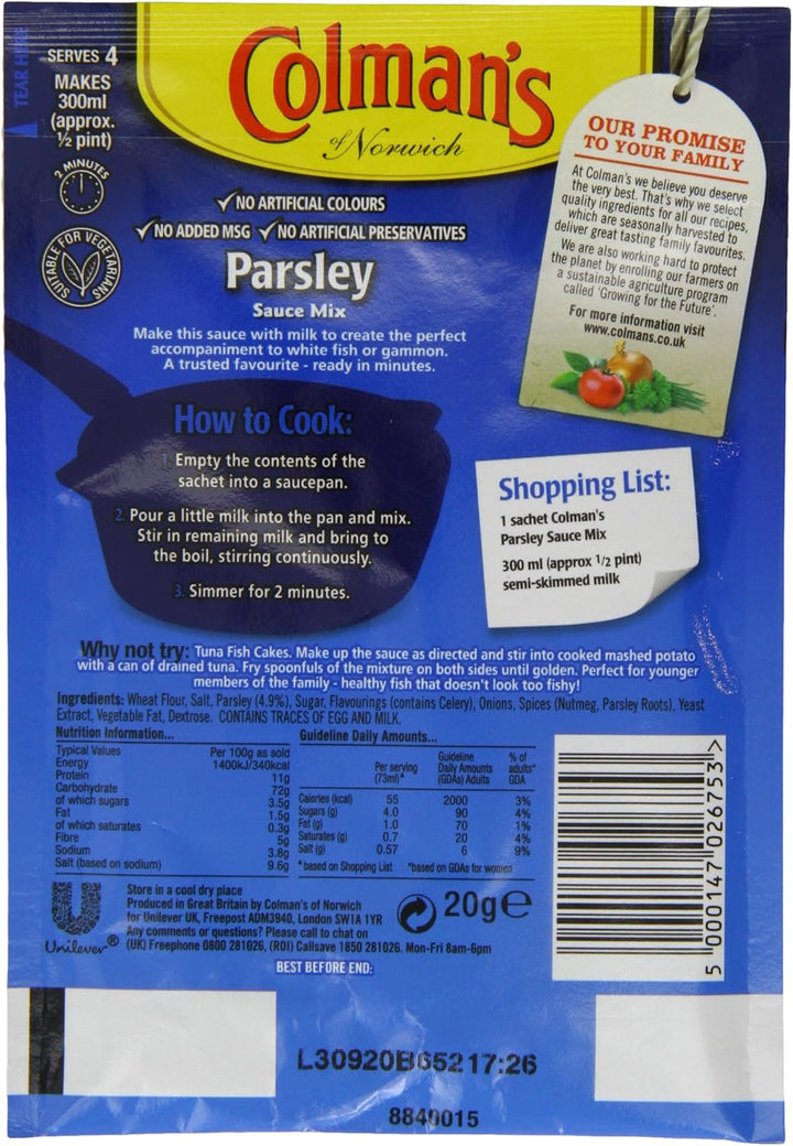 Colman's Parsley Sauce Mix with Nutmeg, 20g - Vegetarian, No Added MSG