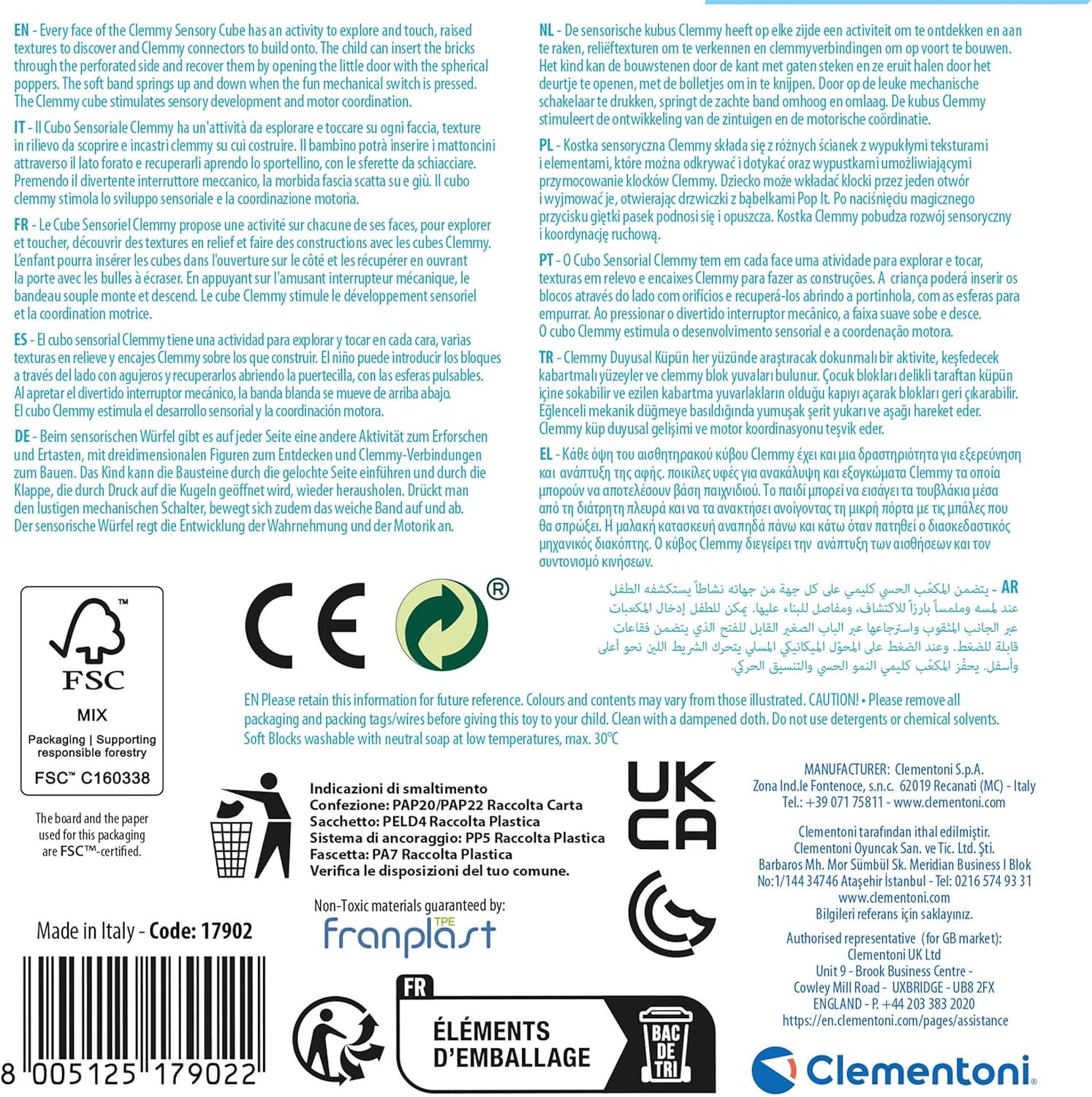 Clementoni Baby Sensory Cube - Soft Building Blocks for Kids 6 Months+ 6