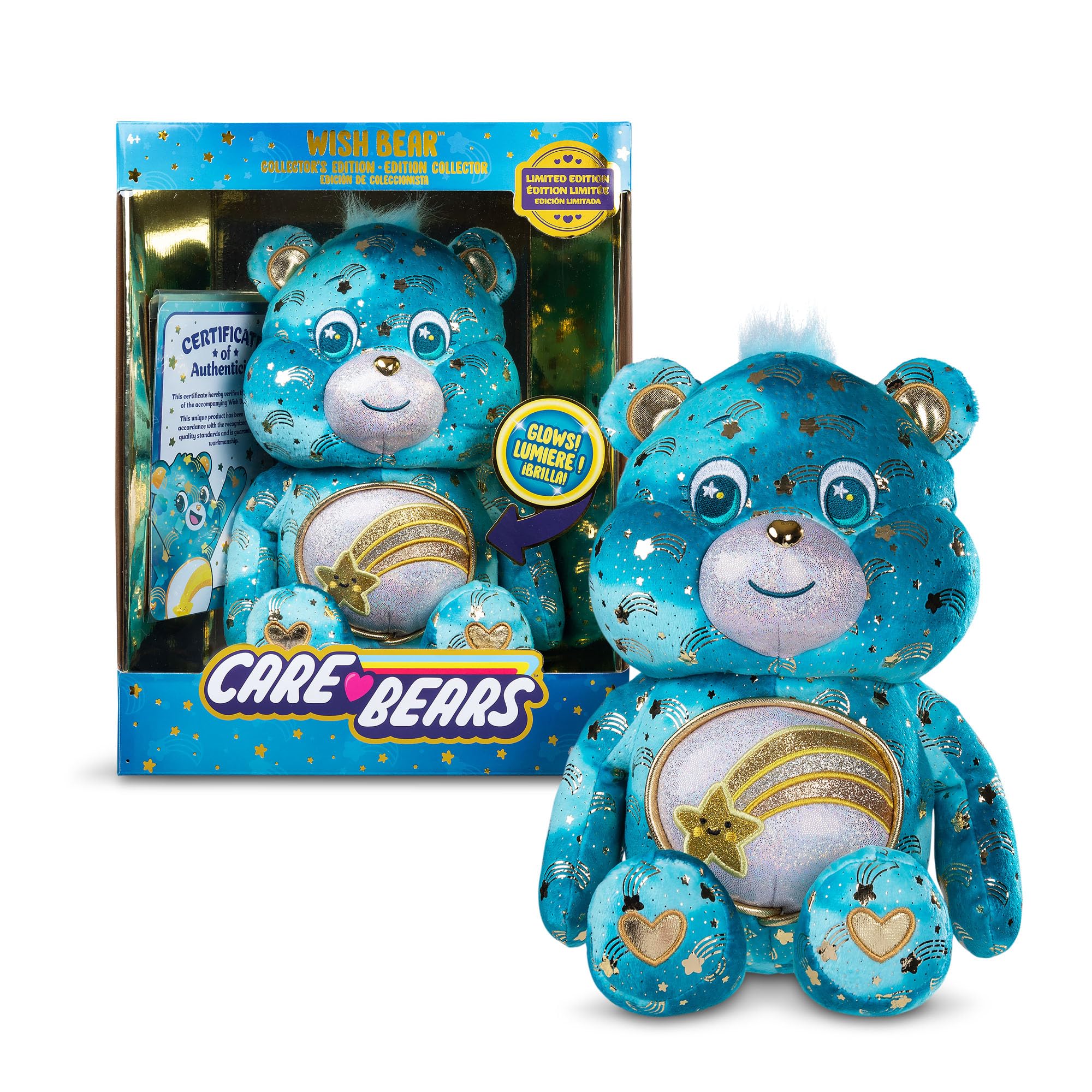 Care Bears Glowing Belly Plush - Wish Bear 35cm Soft Eco-Friendly Stuffed Animal 1