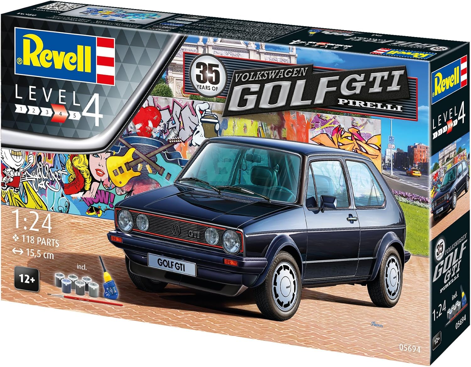 Revell 35 Years VW Golf Mk1 GTI Pirelli Plastic Model Kit - 1:24 Scale Building Toy for Ages 8+ 11