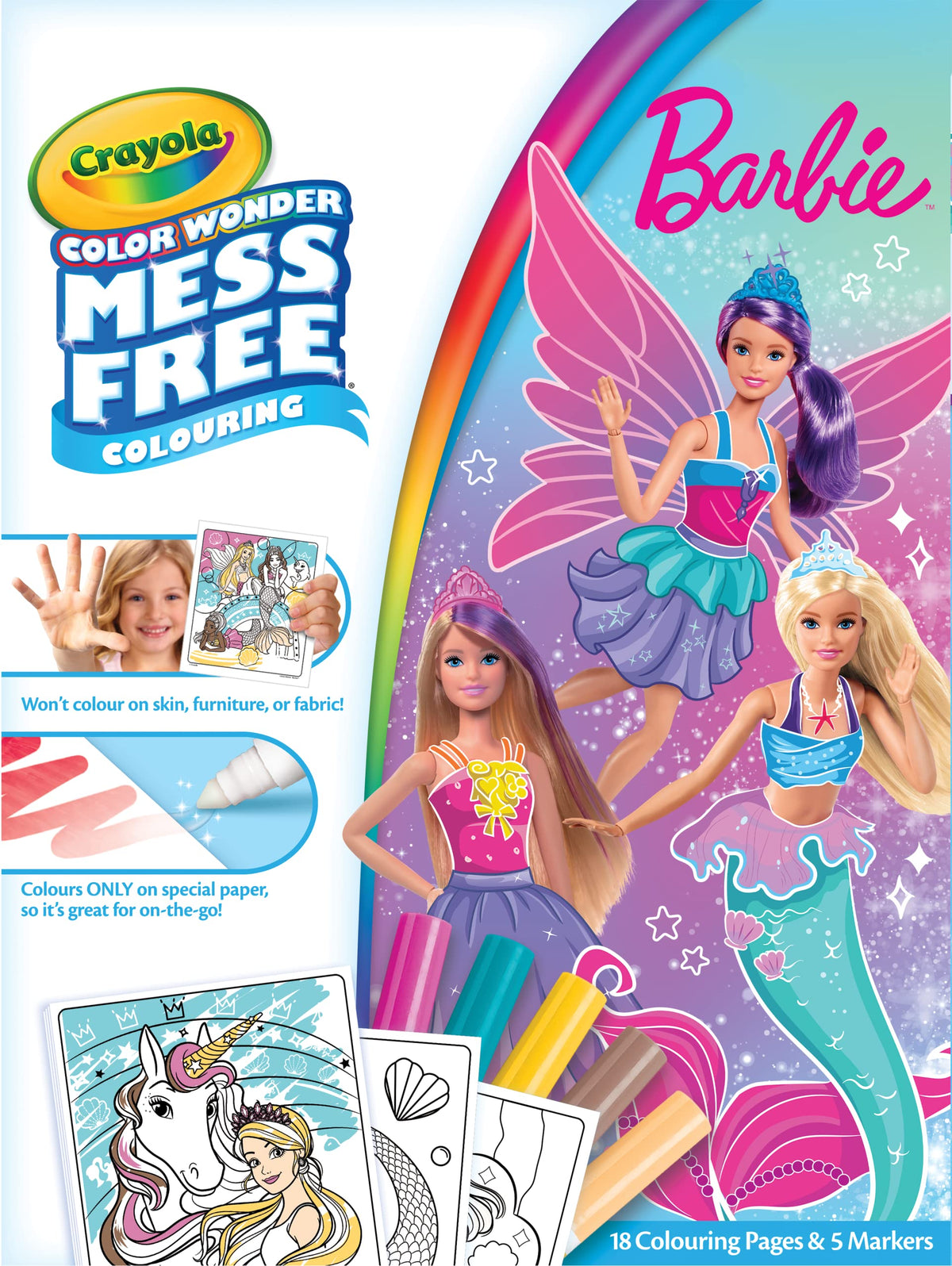 Crayola Color Wonder Barbie Mess-Free Colouring Book - 18 Pages & 5 Markers