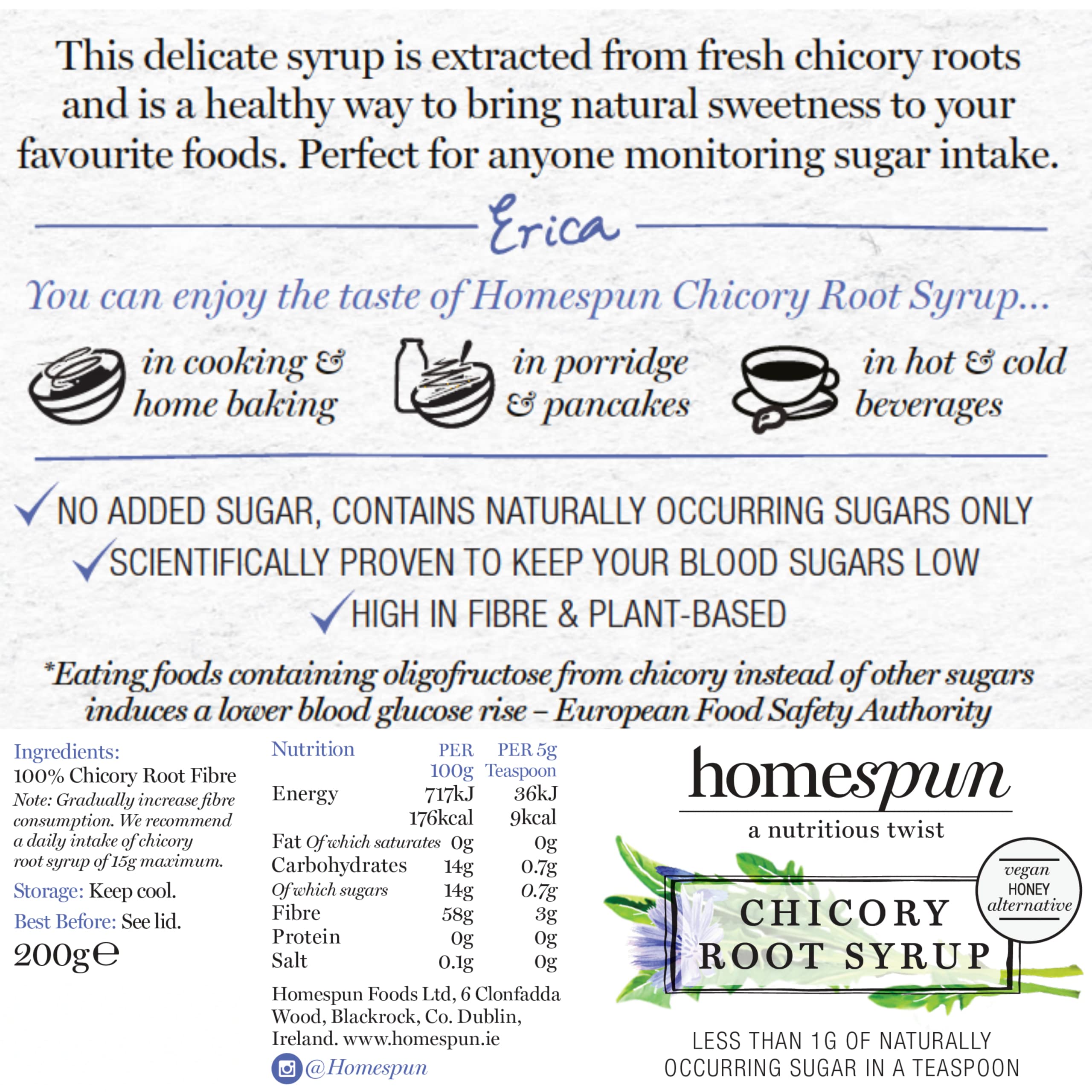 Homs pun Chicory Root Syrup - Keto & Low Carb Sweetener - Low Sugar, Vegan 9