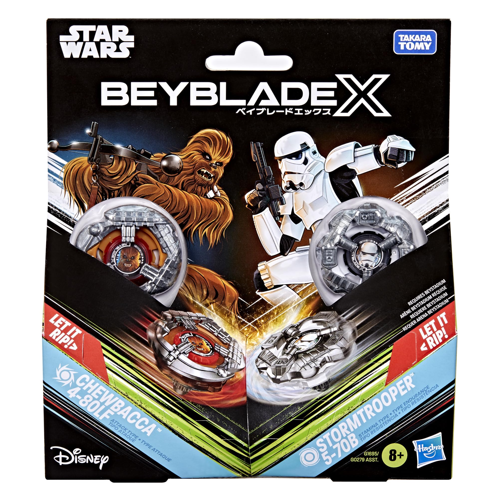 Hasbro Beyblade X Star Wars Collab - Chewbacca 4-80LF vs Stormtrooper 5-70B Battling Tops Set 3