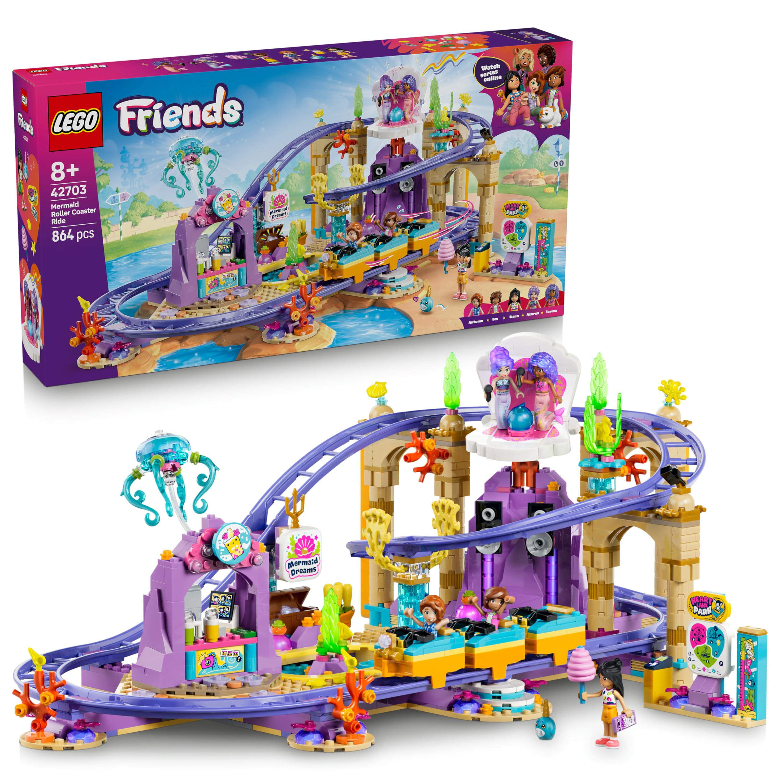 LEGO Friends Mermaid Roller Coaster Ride Building Set - Ages 8+ | 5 Mini Dolls | Multicolor
