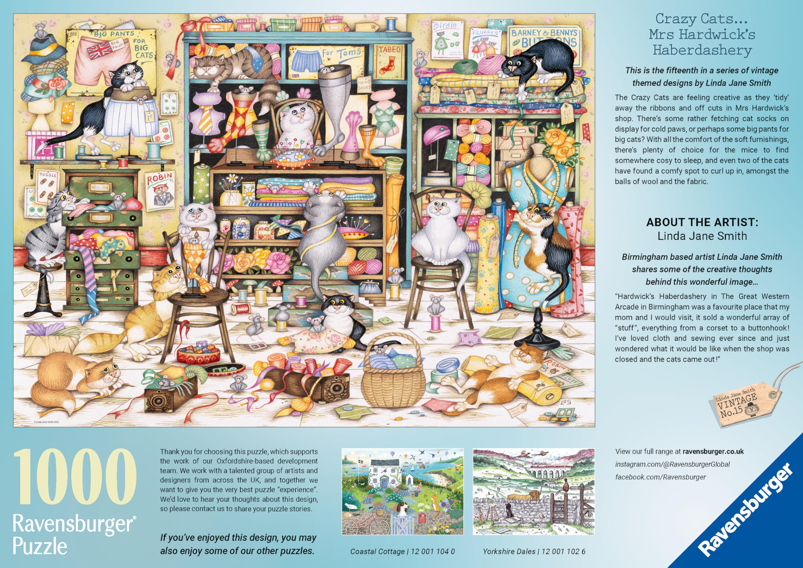 Ravensburger Crazy Cats Mrs Hardwick's Haberdashery Jigsaw Puzzle - 1000 Pieces | 70x50cm 7