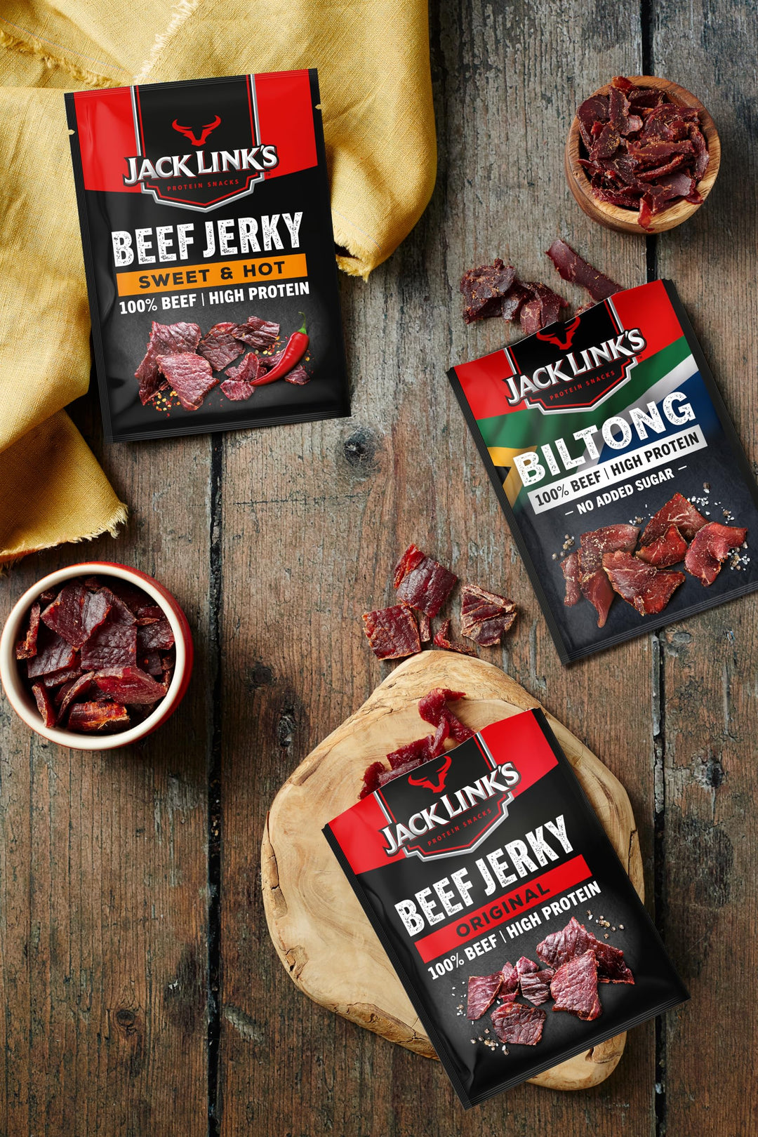 Jack Link's Beef Jerky Sweet & Hot Flavour Multipack of 12 x 25g High Protein Meat Snack