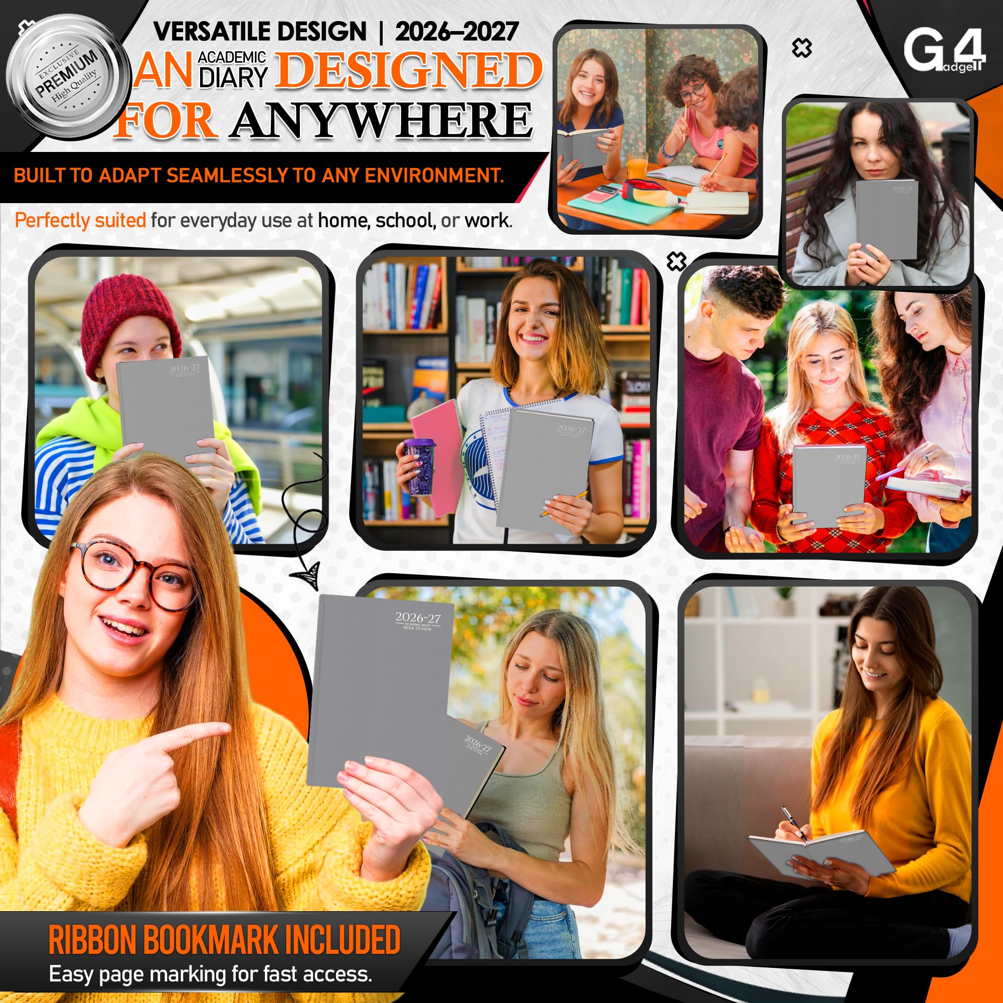 G4GADGET 2026-2027 Academic Diary - A5 Week To View Grey Hardback 4
