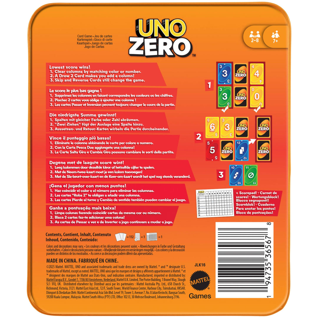 Mattel Games UNO Zero Card Game in Storage & Travel Tin
