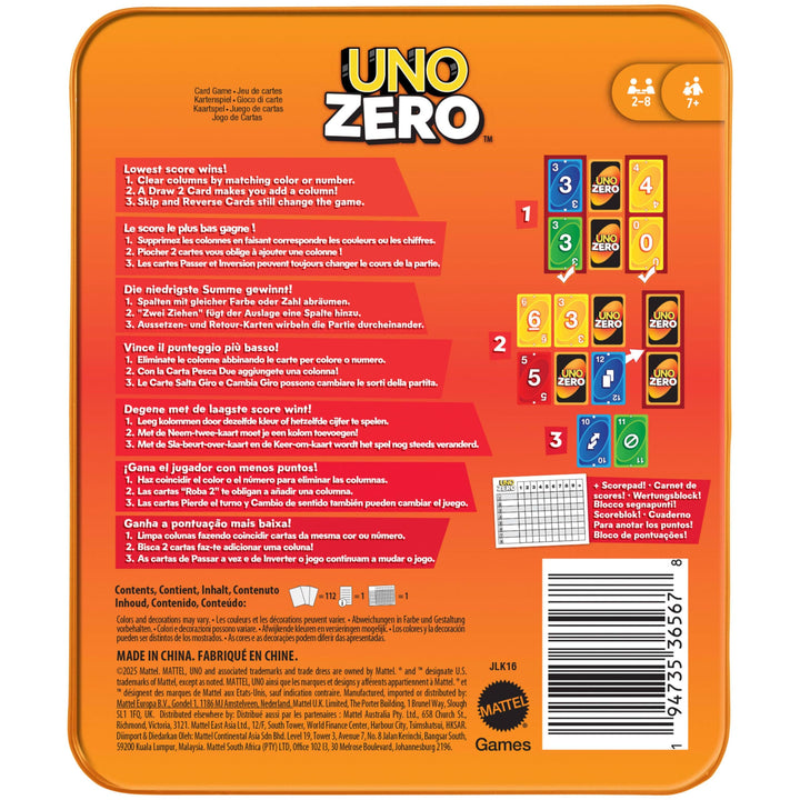 Mattel Games UNO Zero Card Game in Storage & Travel Tin