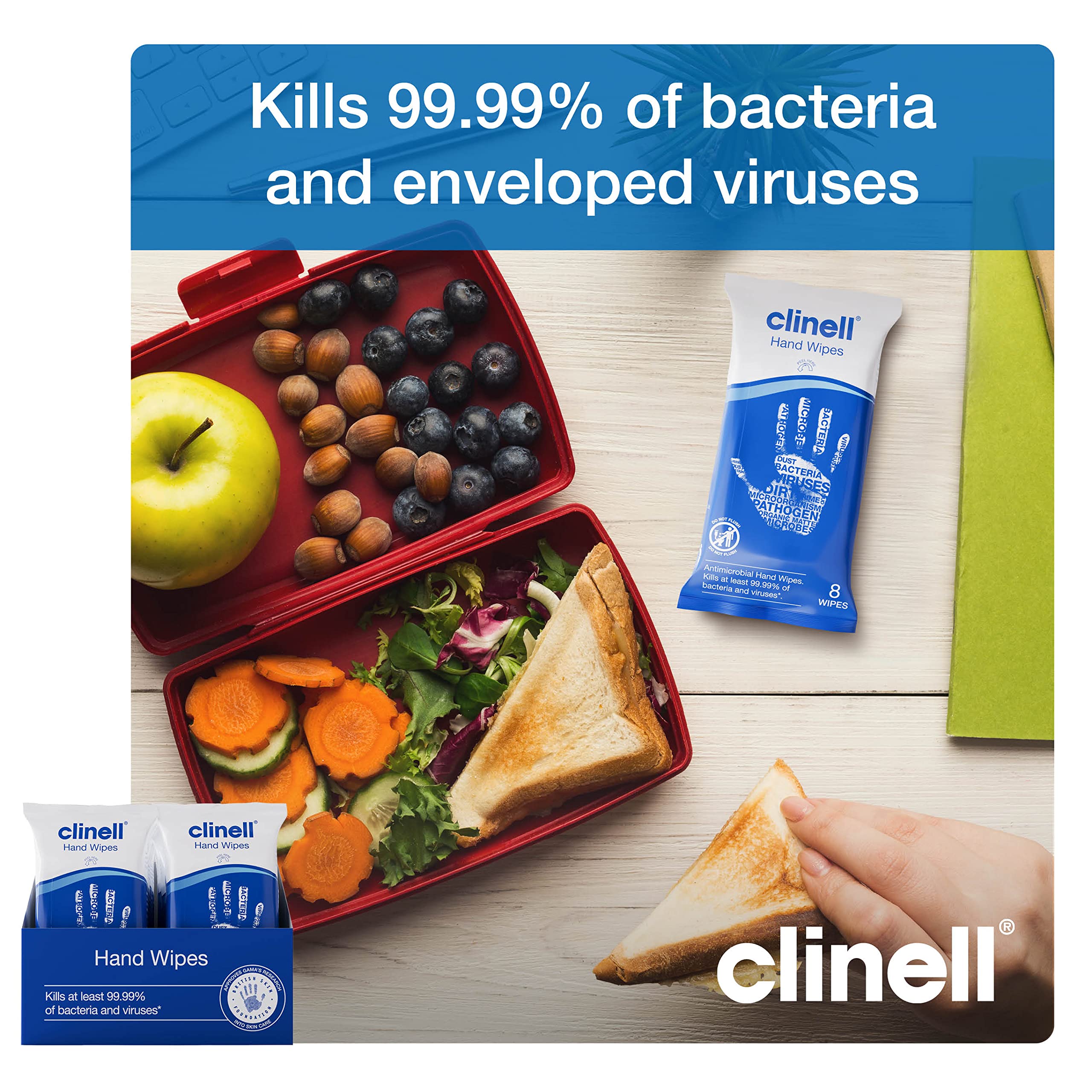 Clinell Antimicrobial Hand Wipes - Kills 99.999% Bacteria | Travel Size | 20 Packs of 8 Wipes 5