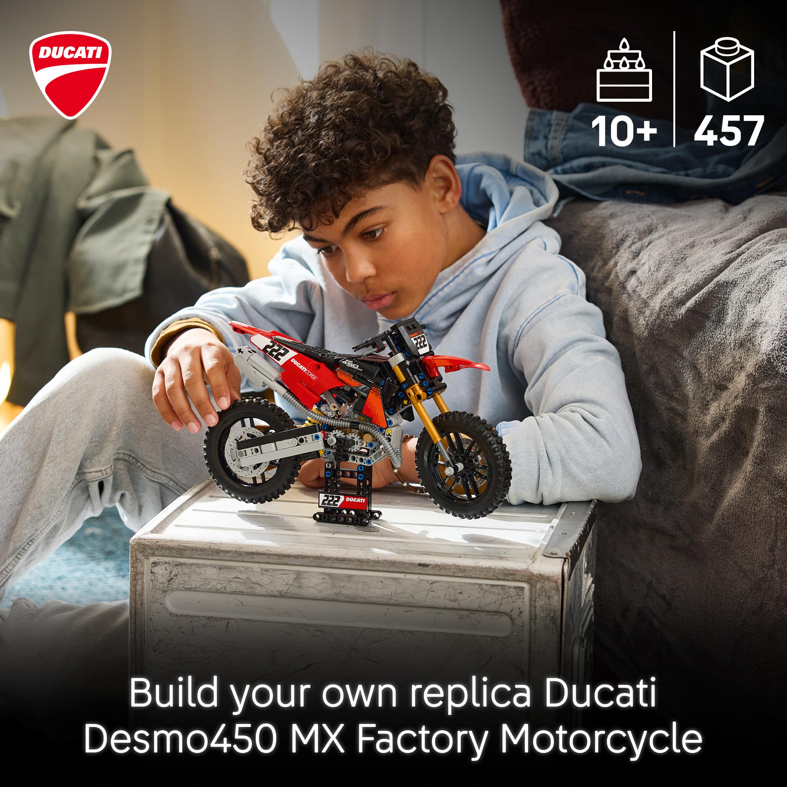 LEGO Technic Ducati Desmo450 MX Factory Motorcycle Building Set - Realistic Engine & Suspension | Ages 10+