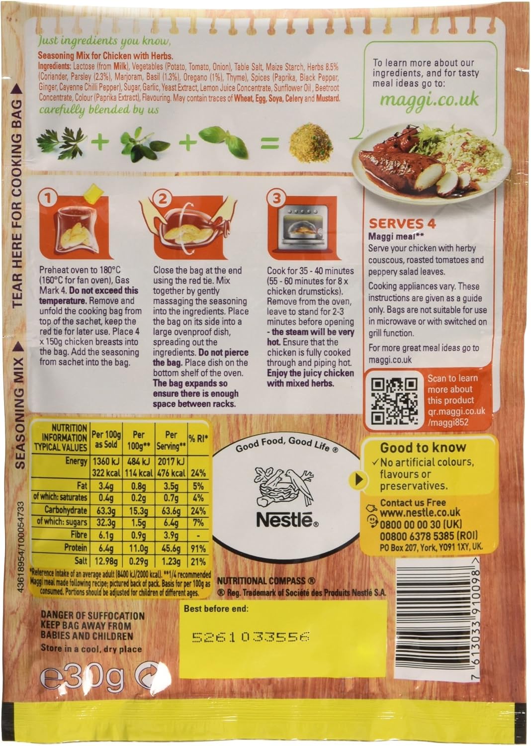 MAGGI So Juicy Mixed Herbs Chicken Seasoning with Cooking Bag, 30g
