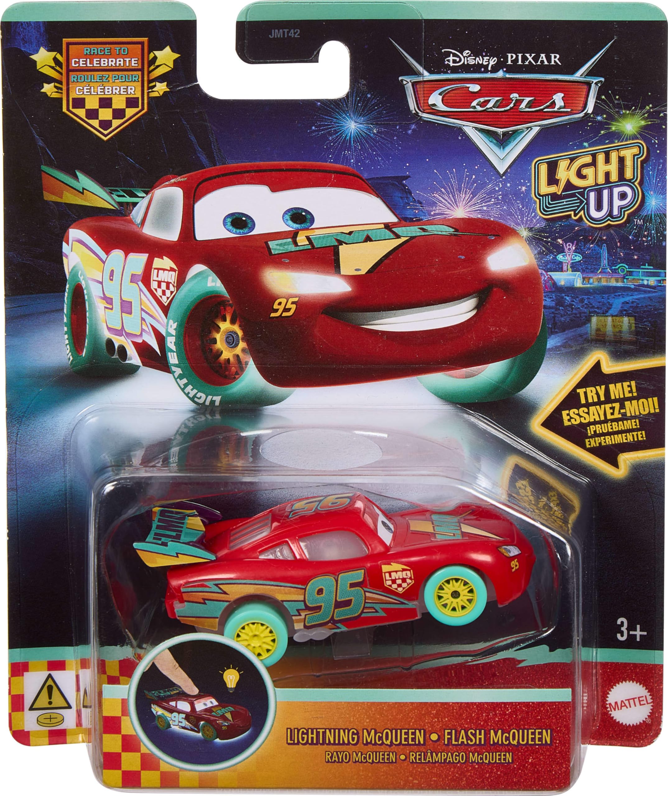 Mattel Disney and Pixar Cars Light-Up Vehicle - 1:55 Scale, Multicolor Plastic, Model JMT42