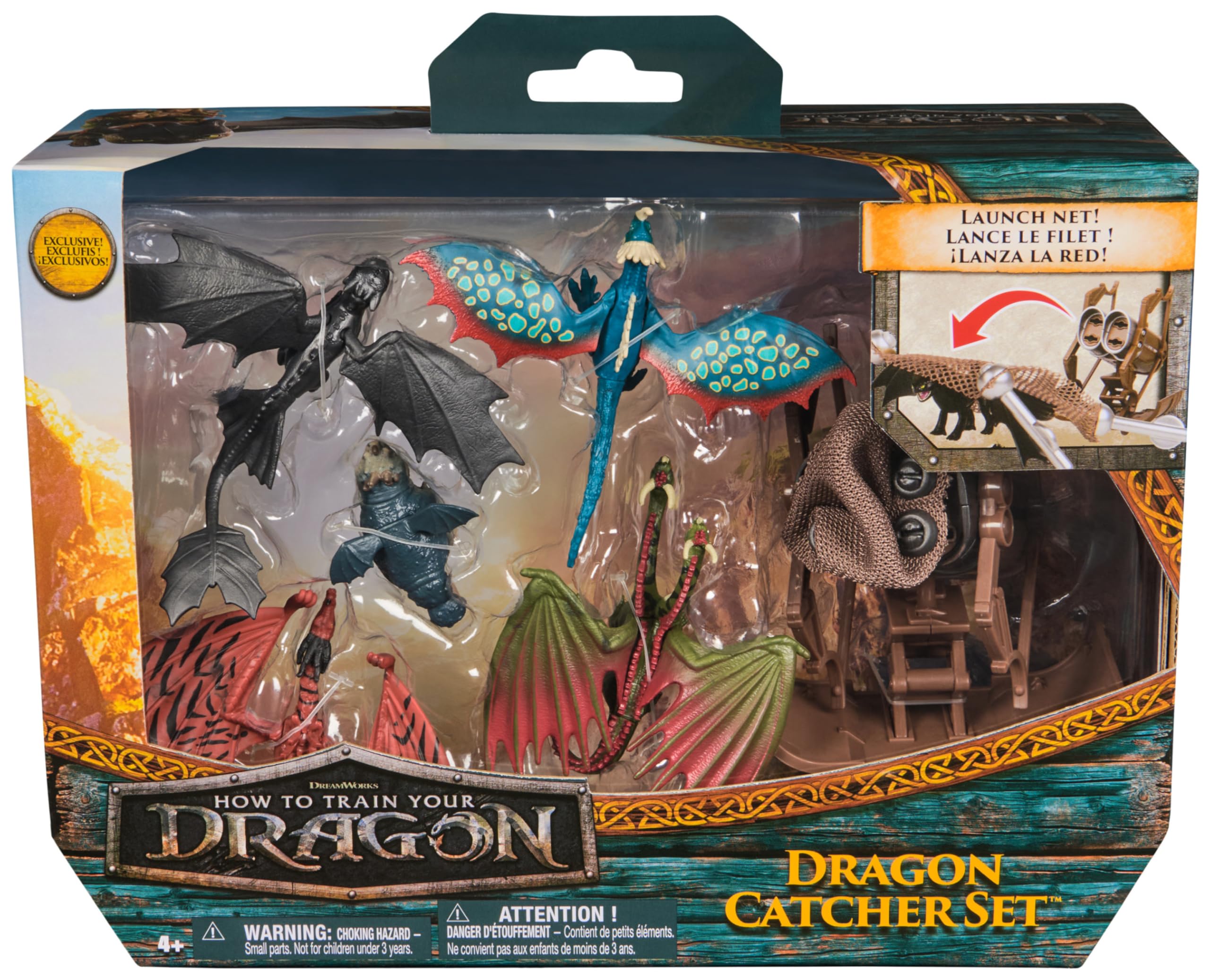 Dreamworks Dragons Dragon Catcher Set with 5 Dragons, Mangler, and Net | Ages 4+
