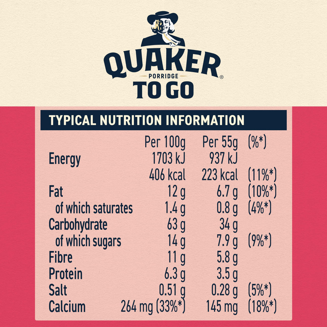 Quaker - Mixed Berries Porridge To Go Breakfast Bars 2x55 g
