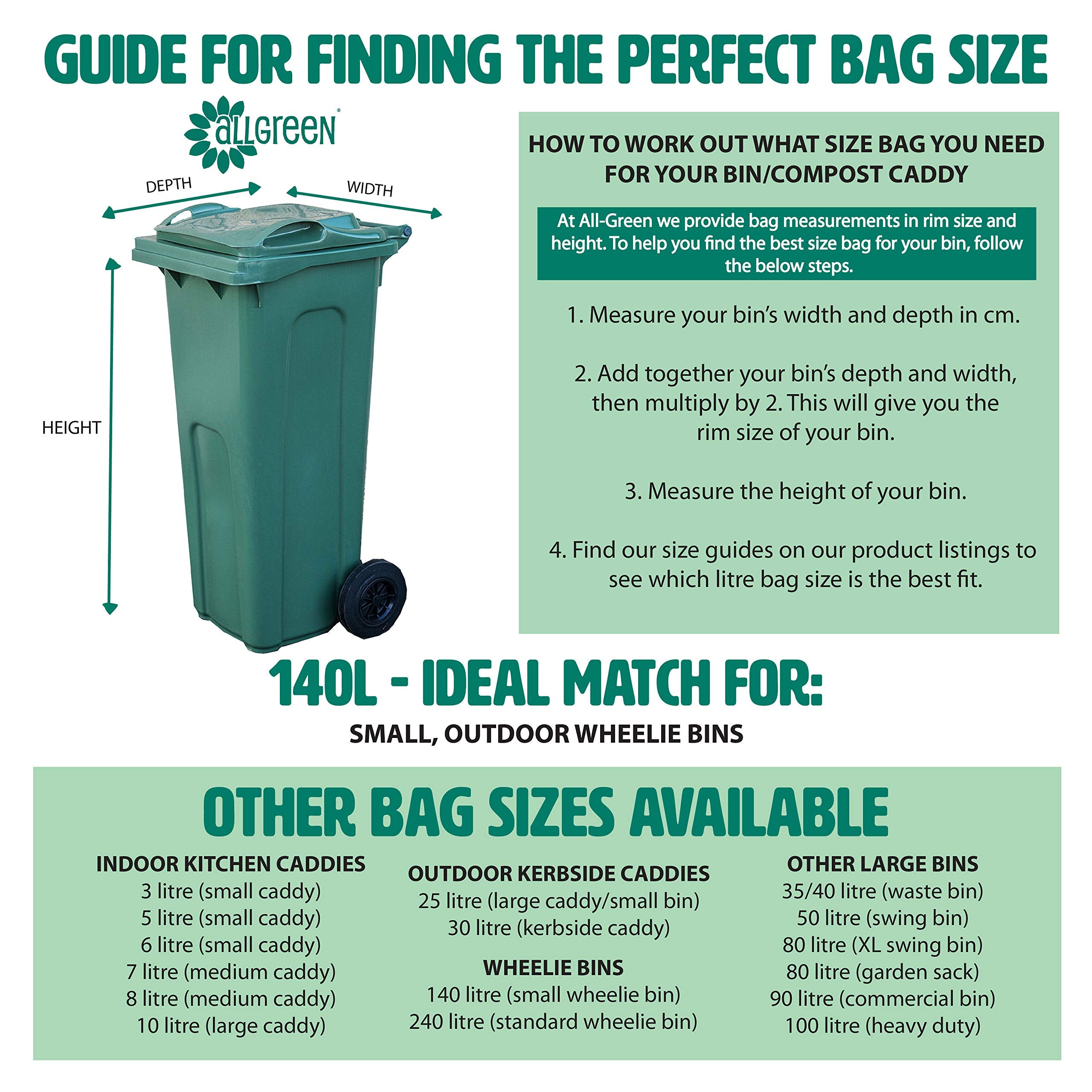 All-Green 140L Compostable Wheelie Bin Liners - 10 Bags with Composting Guide 5