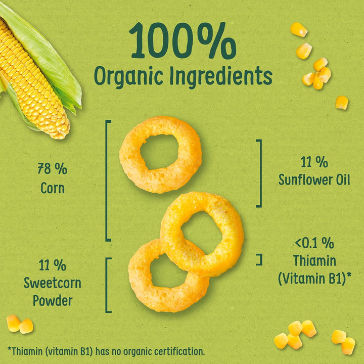 Organix Melty Sweetcorn Rings Organic Baby Finger Food Snack 20g (Pack of 8)