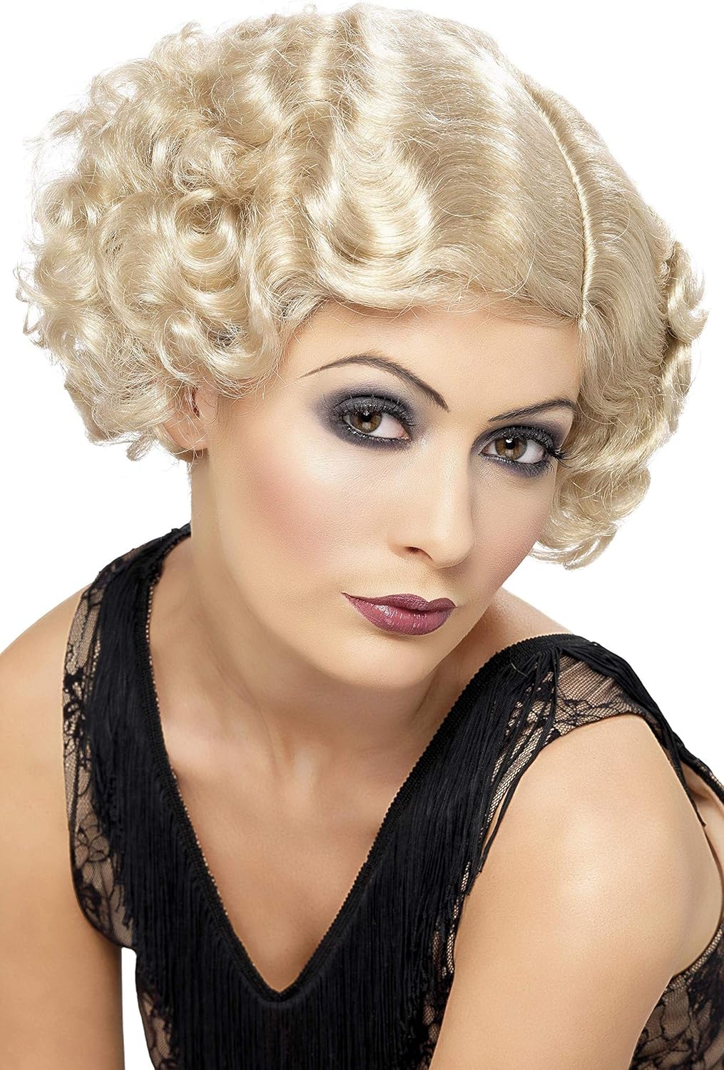 Smiffys 1920s Flirty Flapper Wig, Black Short Wavy Style 3
