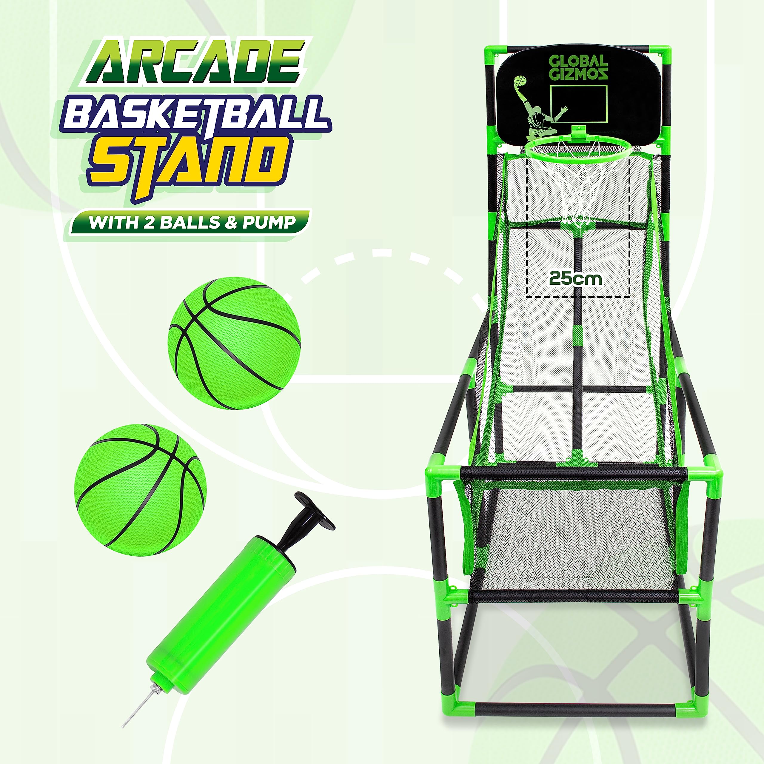 Global Gizmos 55629 Arcade Basketball Hoop - Indoor/Outdoor Use with 2 Balls & Pump 18