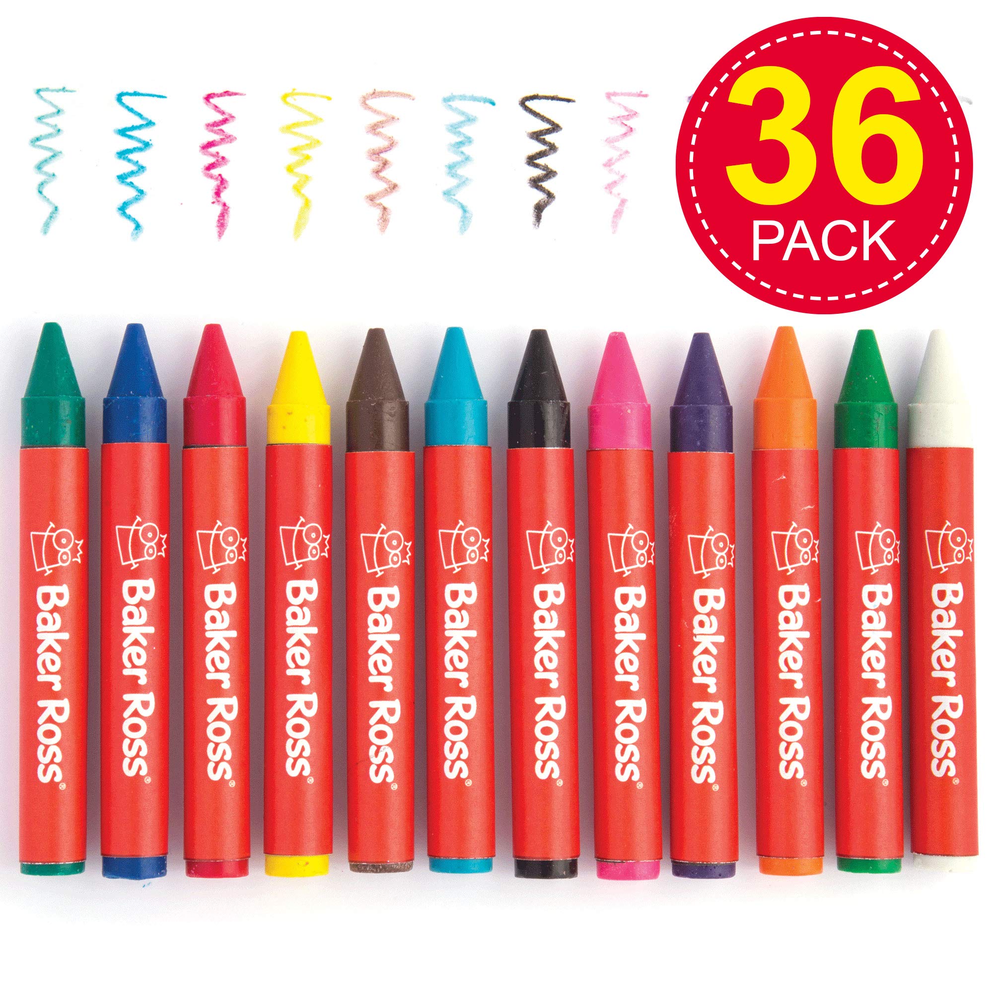 Baker Ross Chunky Wax Crayons for Kids - 3 Boxes of 12 Count (36 Total) | Smooth Application