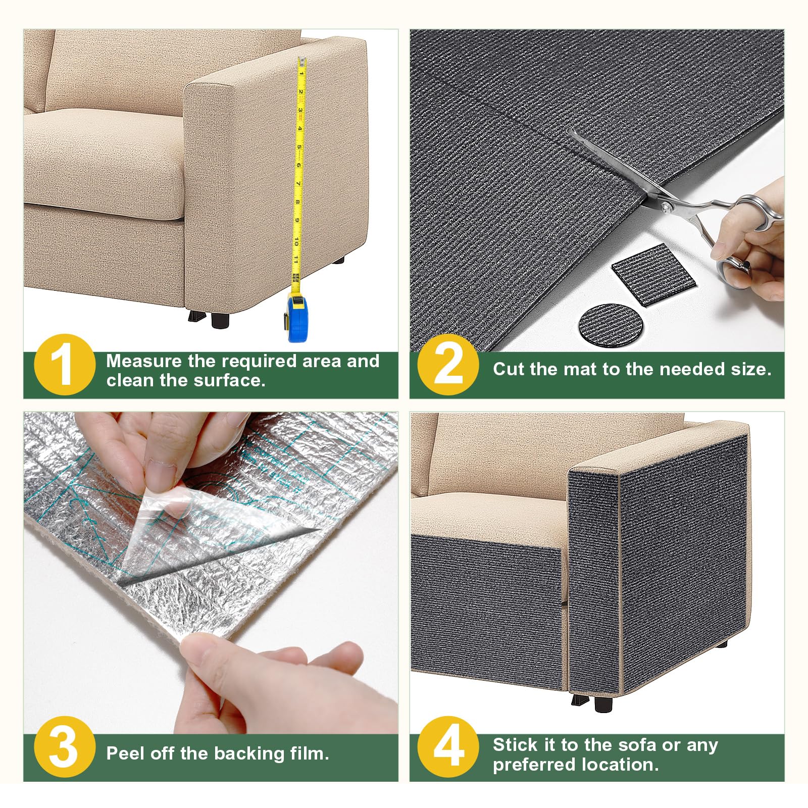Gimars Thickened Self-Adhesive Cat Scratching Mat - 200 x 40cm Grey Polyester | Furniture Protection 7