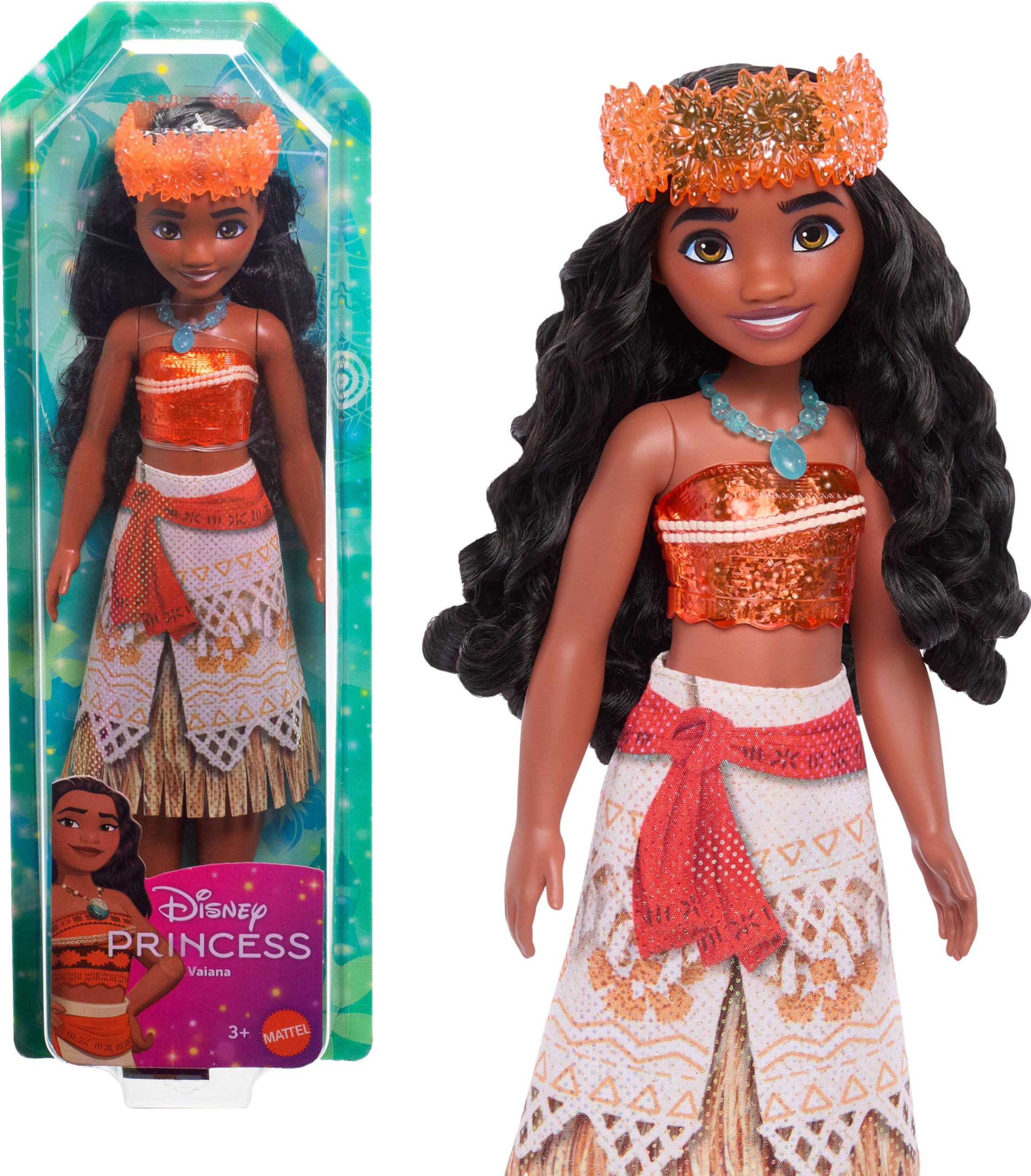 Mattel Disney Princess Moana Posable Fashion Doll with Sparkling Clothing and Accessories, 11 inches, HLW05