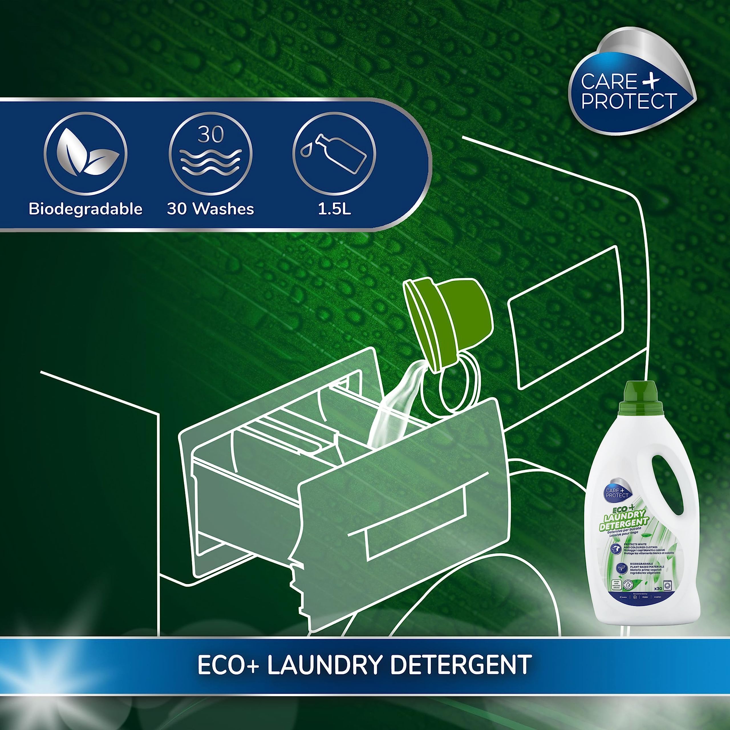 CARE + PROTECT ECO+ Liquid Laundry Detergent - 1.5L | Concentrated | Hypoallergenic | Aloe Vera Scent 2