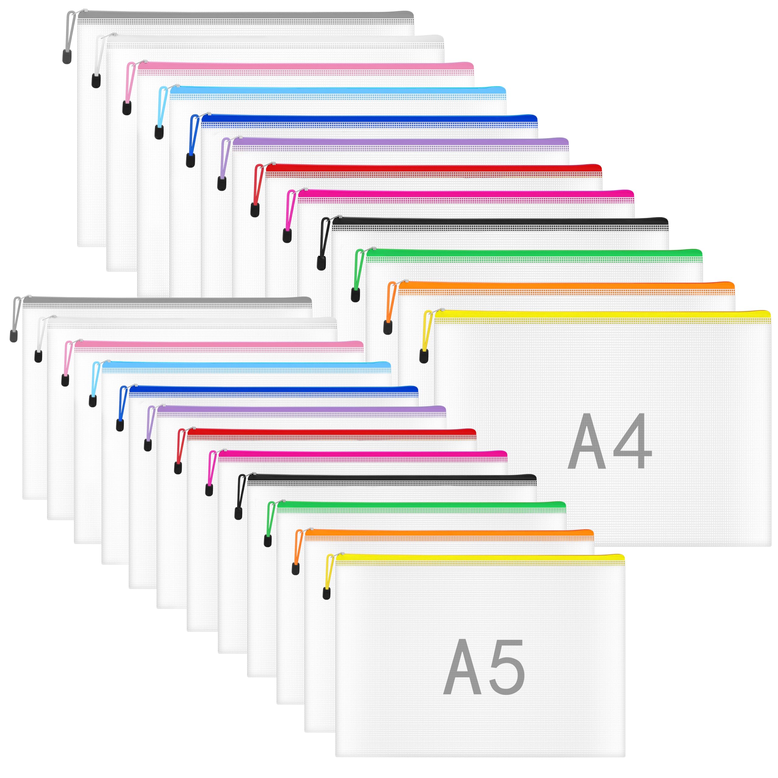 NORTHERN BROTHERS Zip Document Wallets - 24PCS A4/A5 Size, 12 Assorted Colors, PVC 1
