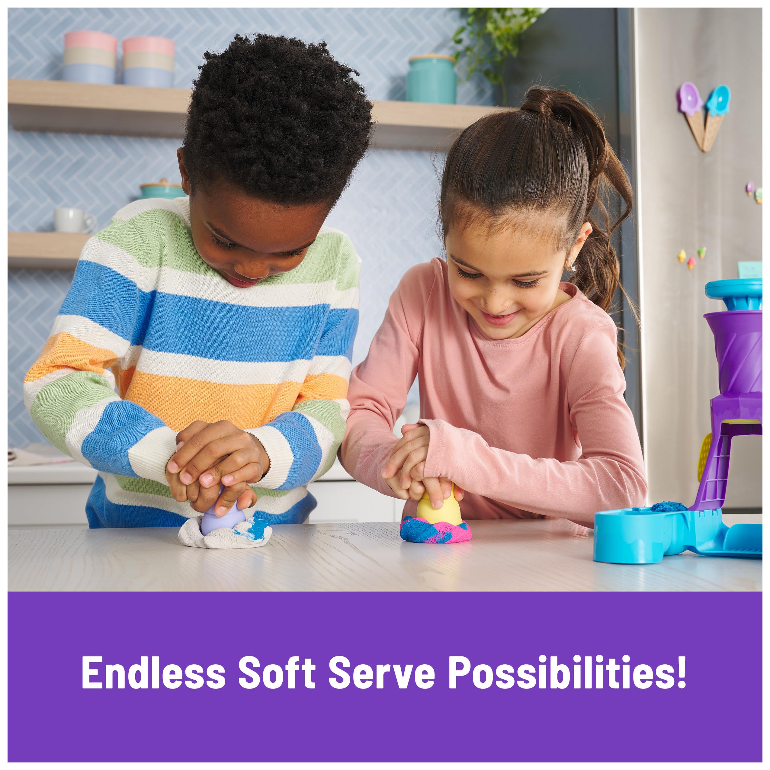 Kinetic Sand Soft Serve Station Craft Kit with 396g Sand (Blue, Pink, White) | Ages 5+ 7