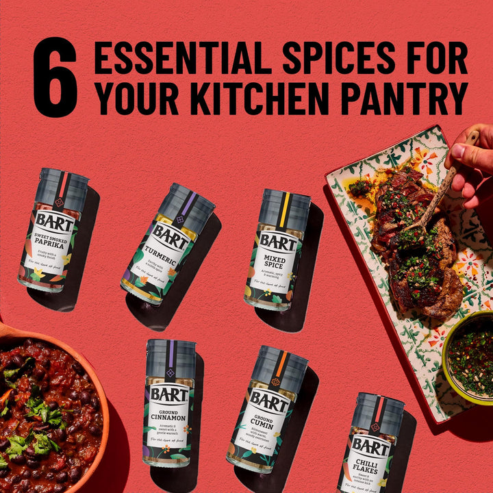 BART Essential Spices Bundle - 6-Piece Spice Set with Chilli Flakes, Turmeric, Cumin, Cinnamon, Paprika & Mixed Spice