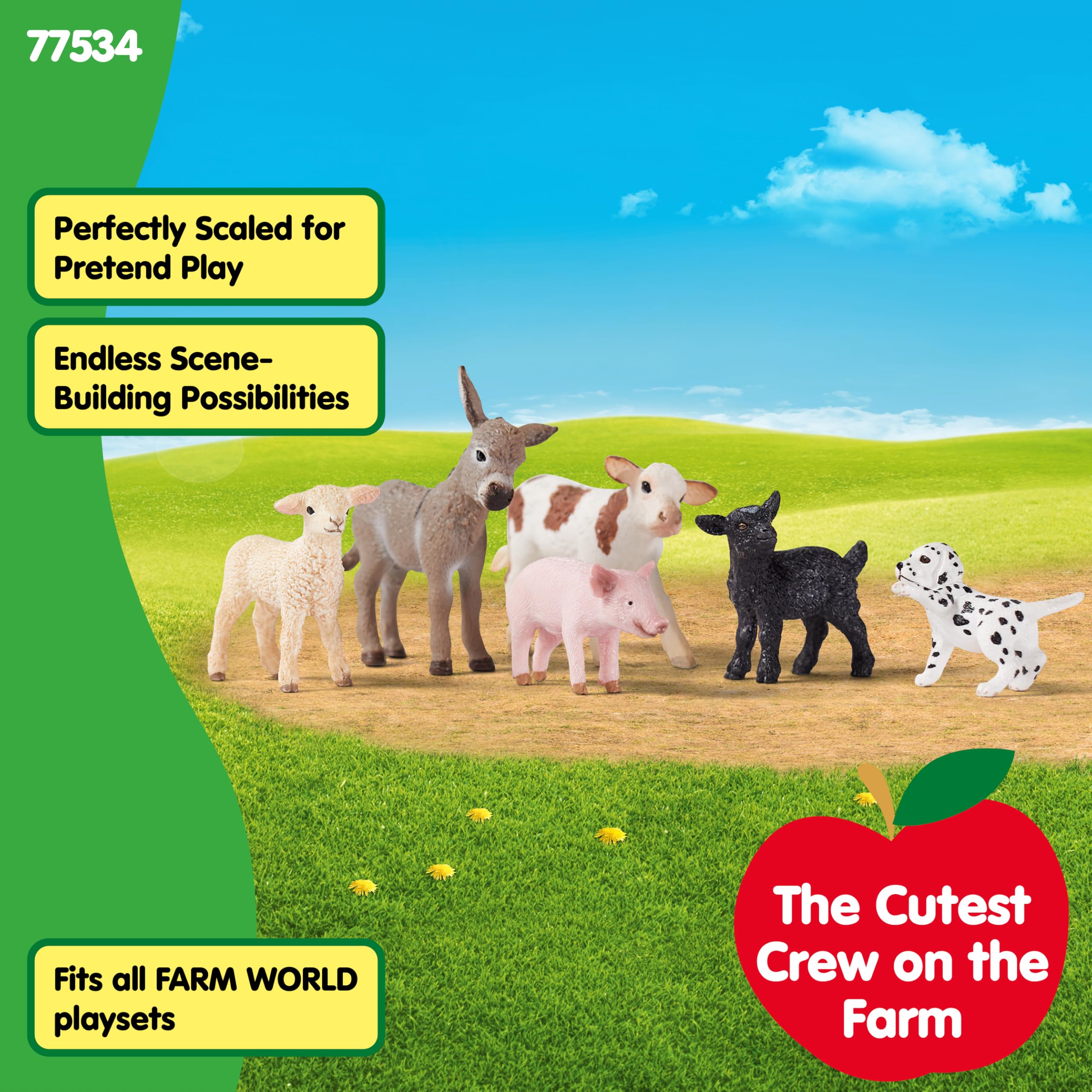 SCHLEICH Farm World - 6-Piece Baby Farm Animal Playset with Puppy, Lamb, Goat, Pig, Donkey Foal & Calf 11