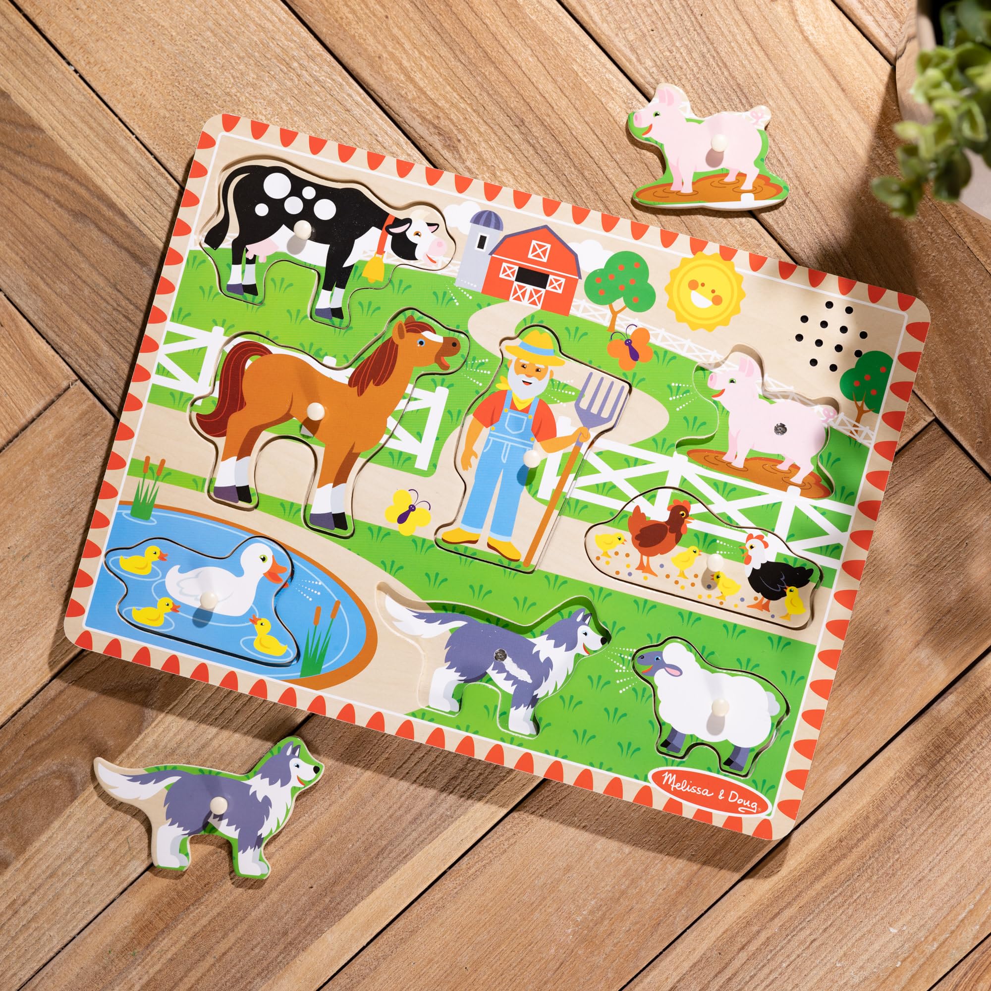 Melissa & Doug Old MacDonald’s Farm − Wooden Animal Sound Puzzle with Pegs | Educational Toy for Toddlers | Age 2+ 9