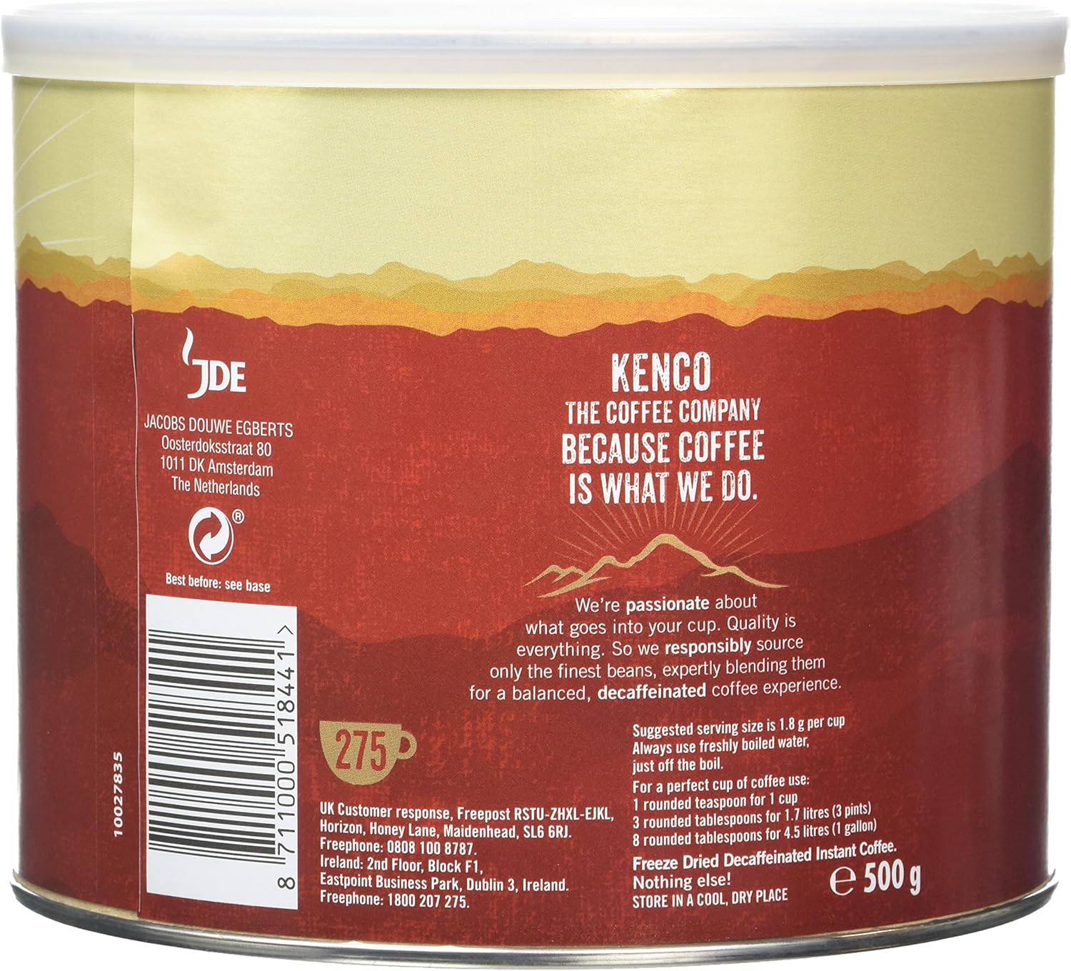 Kenco Decaf Instant Coffee 500g - Medium Roast Arabica Beans 3