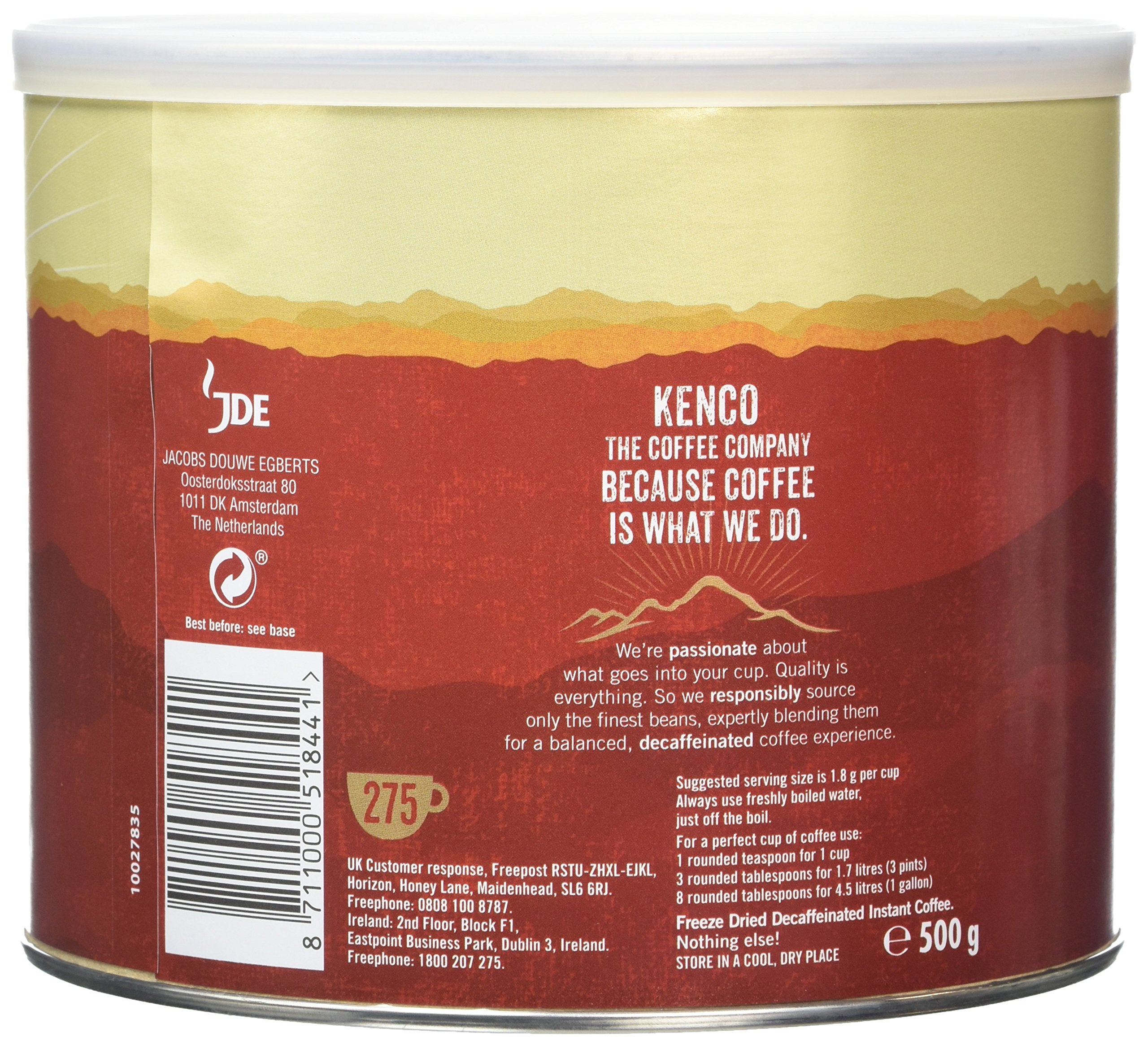 Kenco Decaf Instant Coffee 500g - Medium Roast Arabica Beans 7