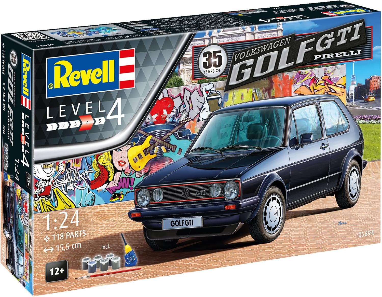Revell 35 Years VW Golf Mk1 GTI Pirelli Plastic Model Kit - 1:24 Scale Building Toy for Ages 8+ 10