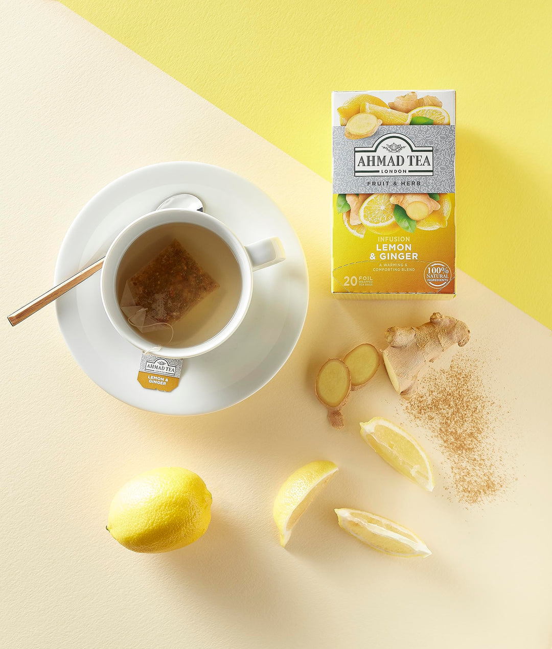 Ahmad Tea Lemon & Ginger Fruit & Herbal Infusion - 20 Individually Foil-Wrapped Teabags
