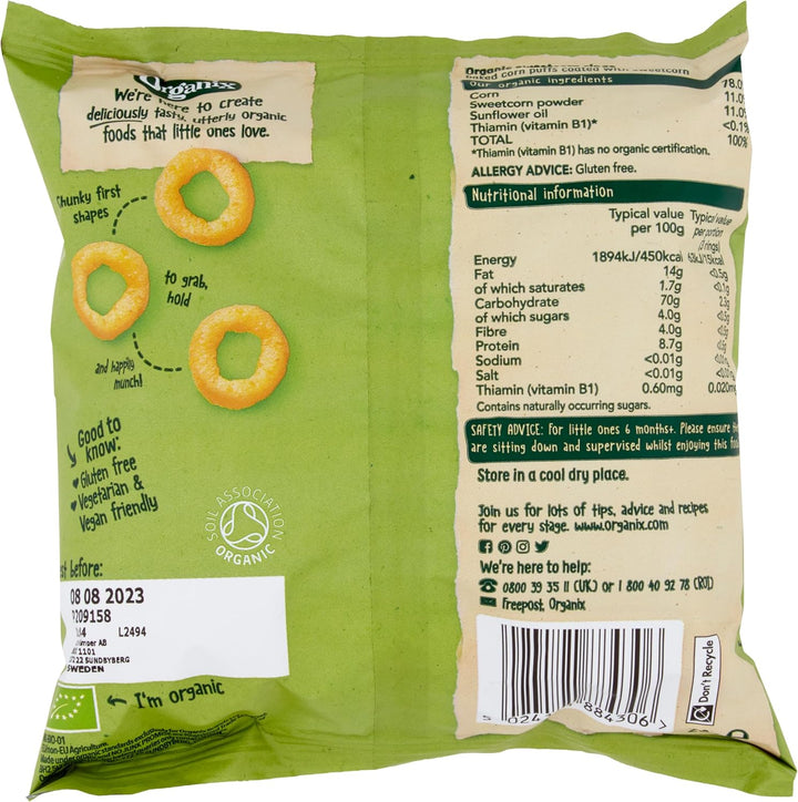 Organix Melty Sweetcorn Rings Organic Baby Finger Food Snack 20g (Pack of 8)