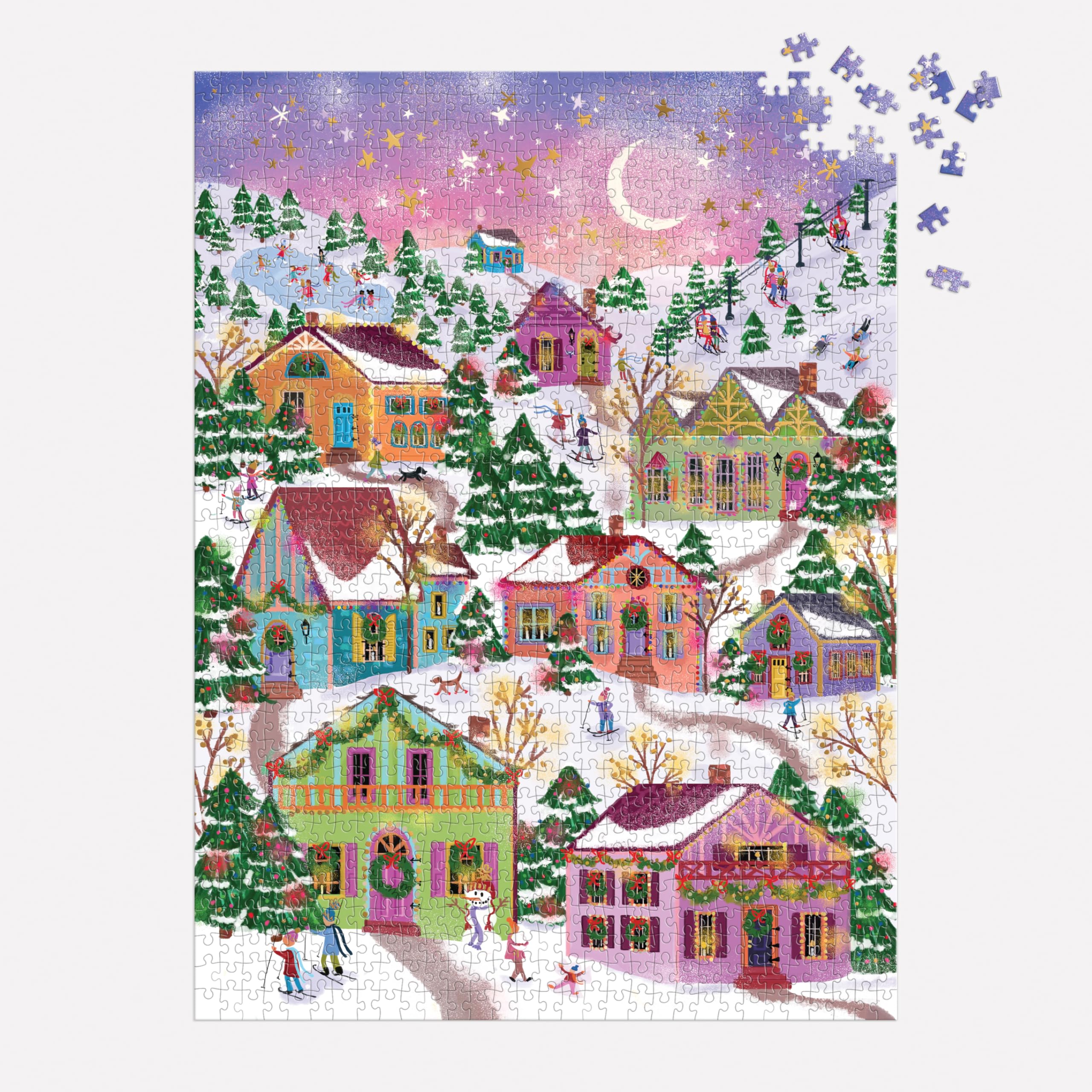 Galison Snowcap Village - 1000 Piece Foil Puzzle by Joy Laforme 5