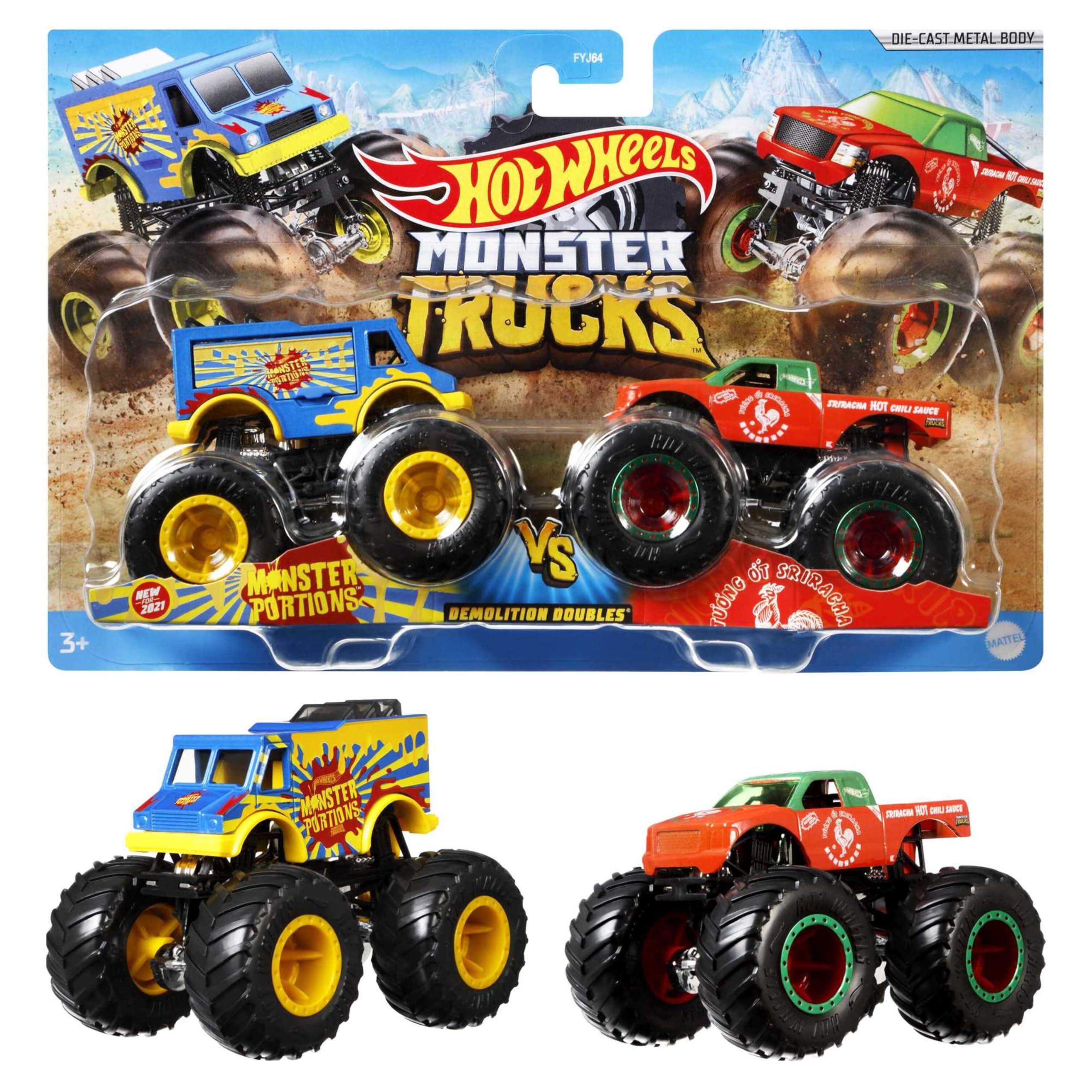 Hot Wheels Monster Trucks 1:64 Demo Doubles 2-Pk Assorted Models | Metal Die-Cast
