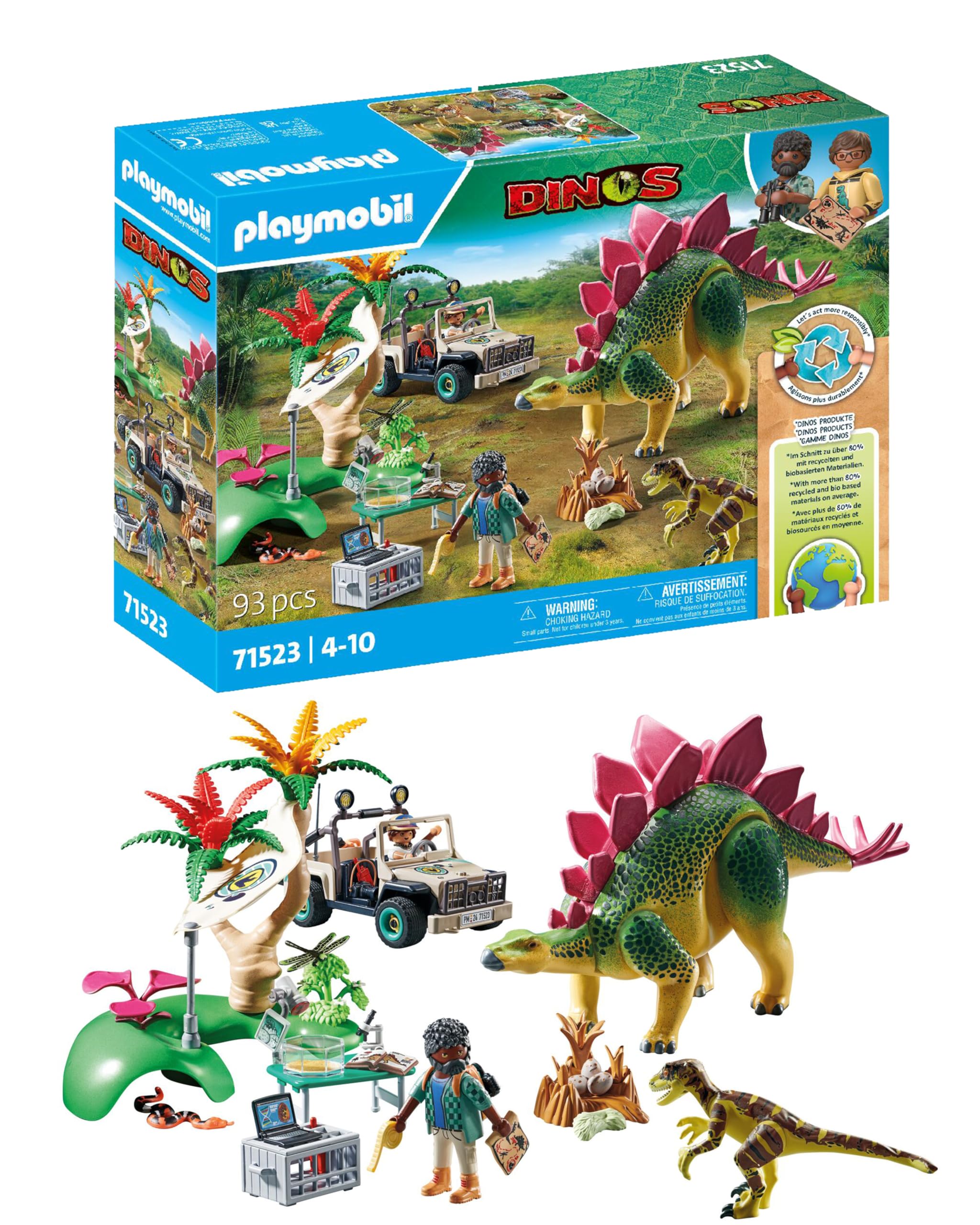 PLAYMOBIL 71523 Dinos Research Camp Playset - Jungle Exploration with Researchers, Dinosaurs & Vehicles for Kids 4+ 8