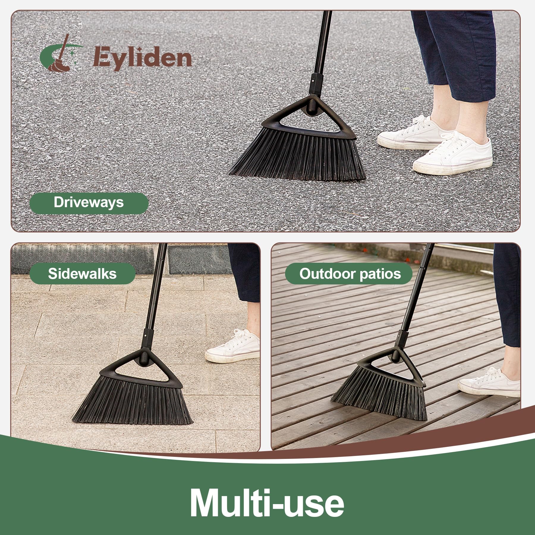 Eyliden Heavy Duty Angle Broom with Long Handle - 57.48 Inch Commercial Broom for Indoor & Outdoor Cleaning 6