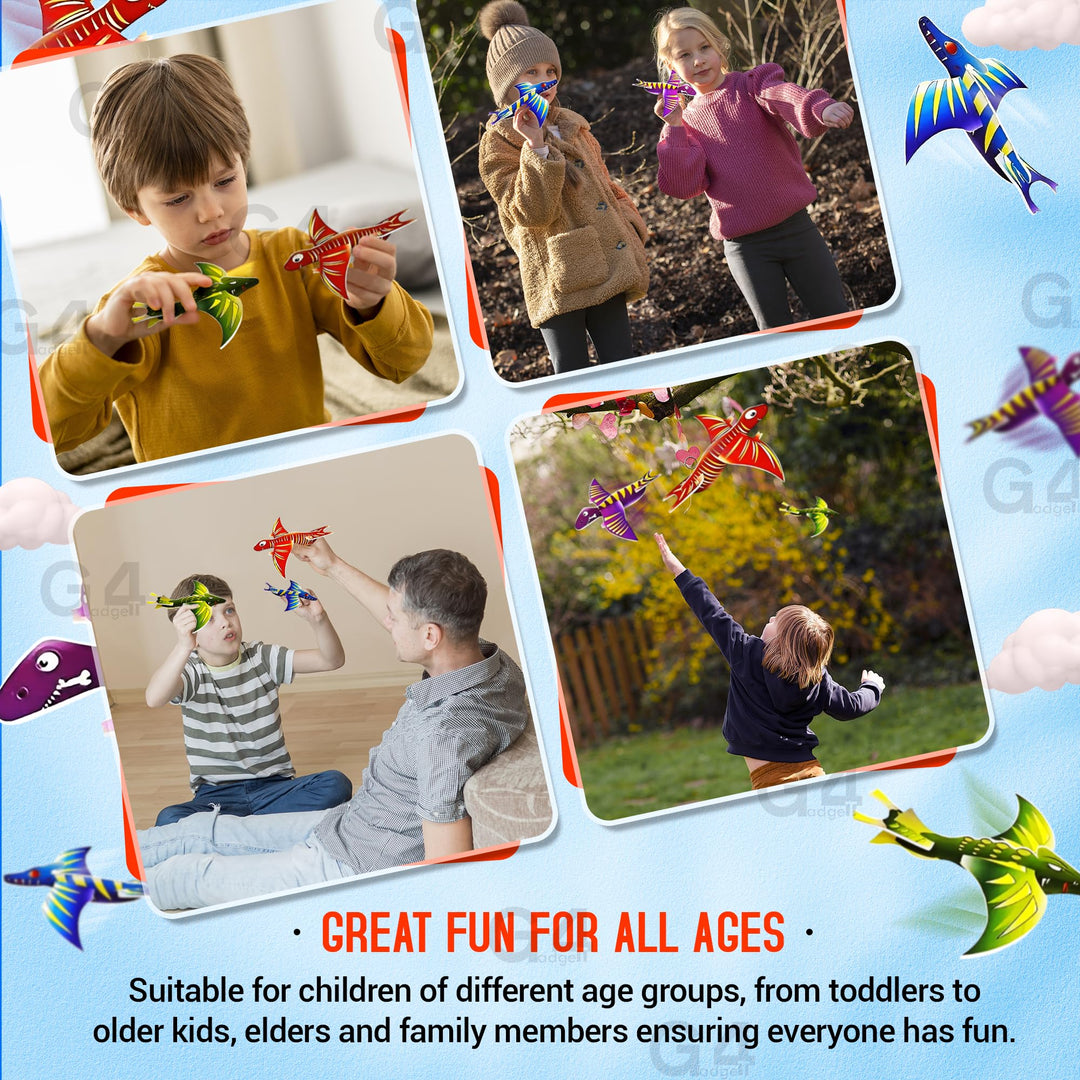 G4GADGET Dinosaur Flying Glider Planes - Pack of 12, Lightweight Foam Gliders for Kids 3+