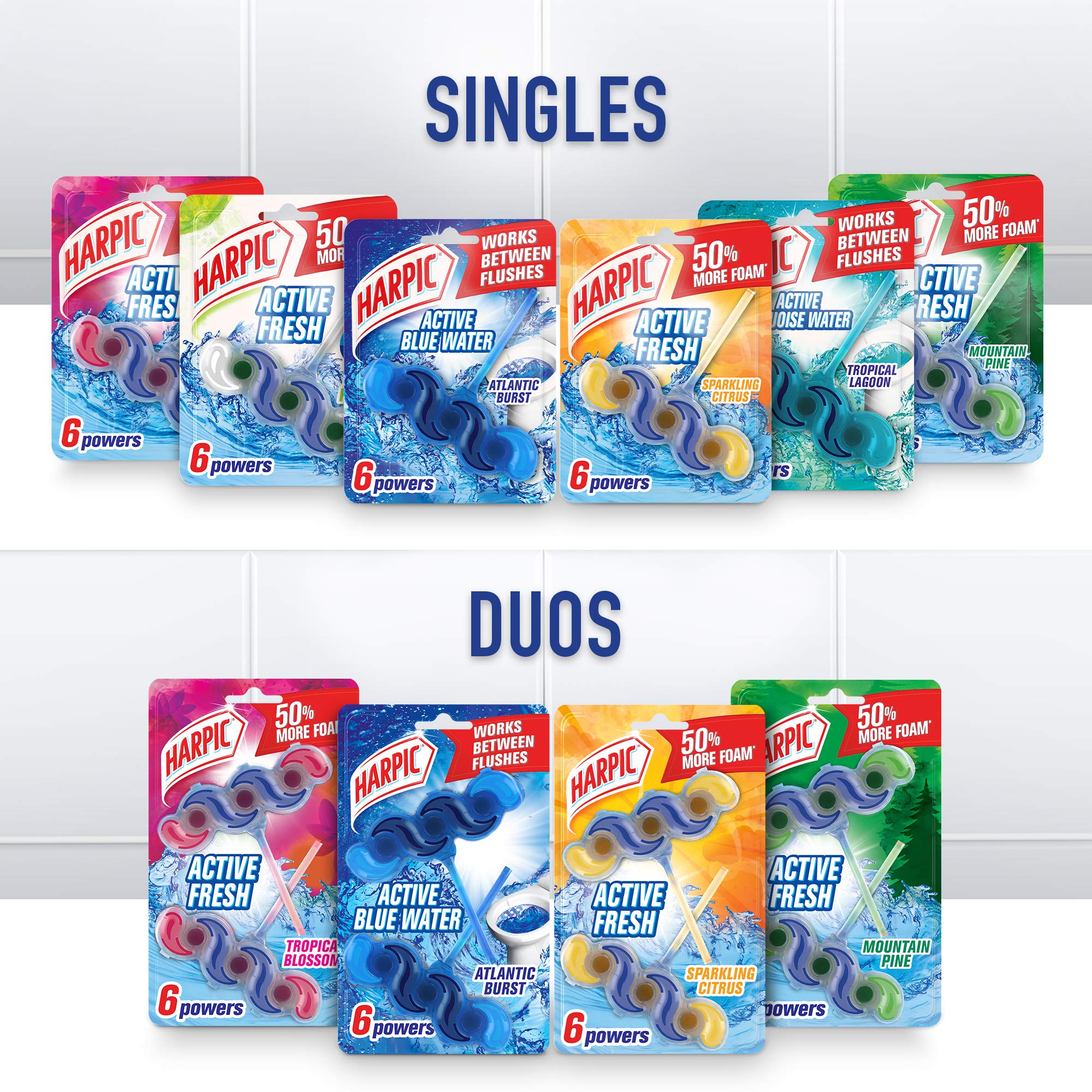 Harpic Active Fresh Toilet Rim Block Twin Pack, Atlantic Fresh 8