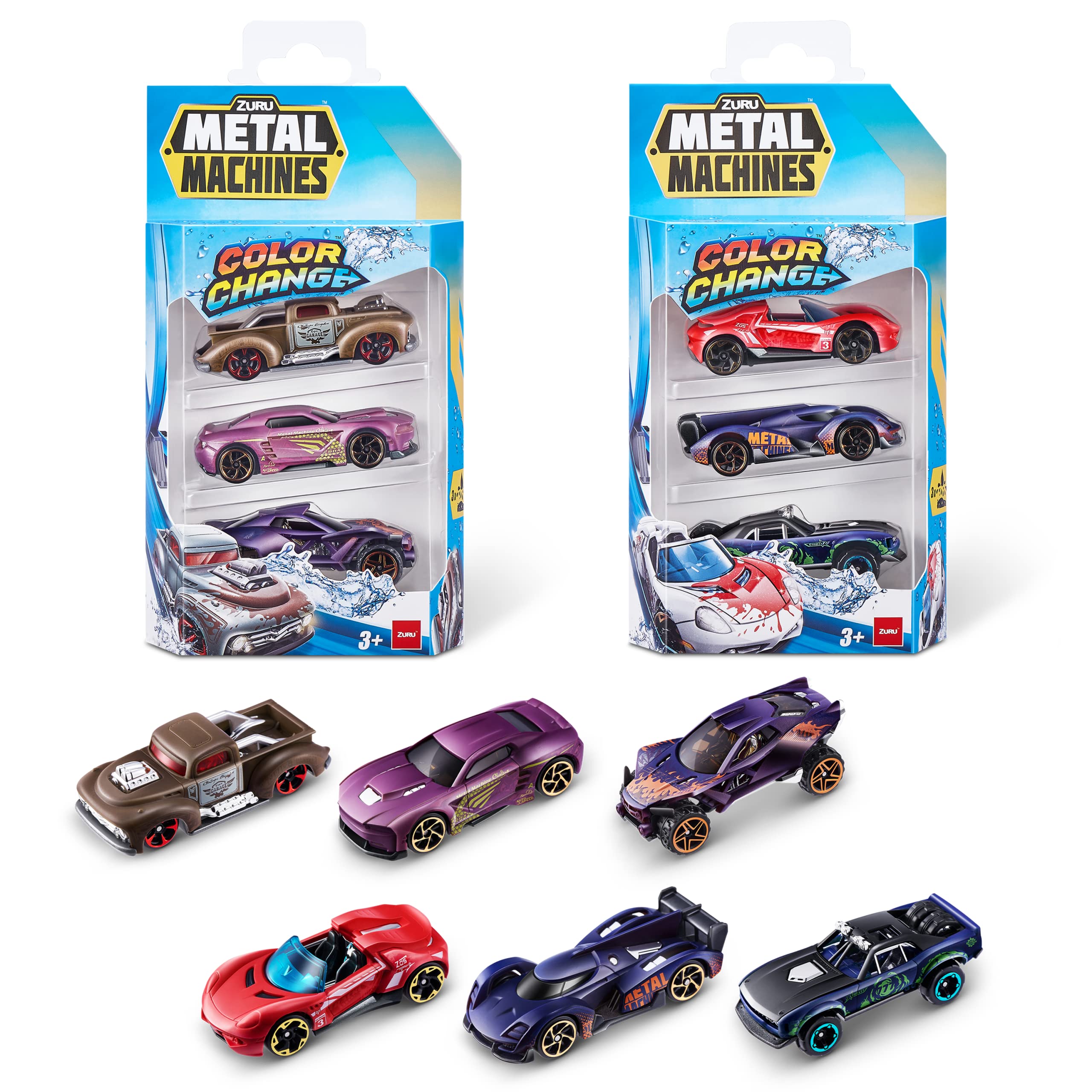 Metal Machines Color Change Car Series 4 - 3-Pack Die-Cast Race Cars for Kids 3+