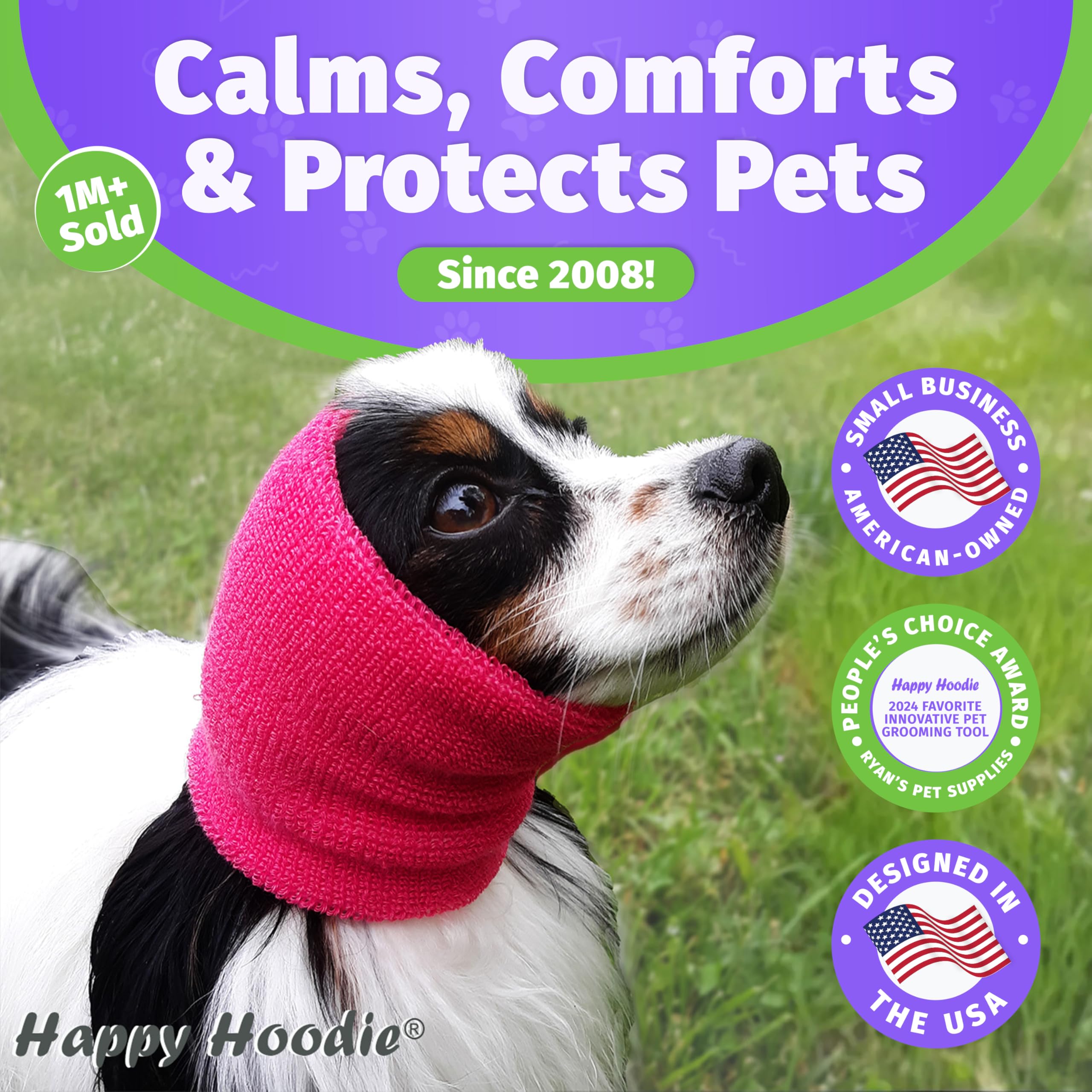 ZONI PETS Happy Hoodie Set - Noise Reduction & Grooming Aid for Small/Medium Dogs | Pink, 2 Pack