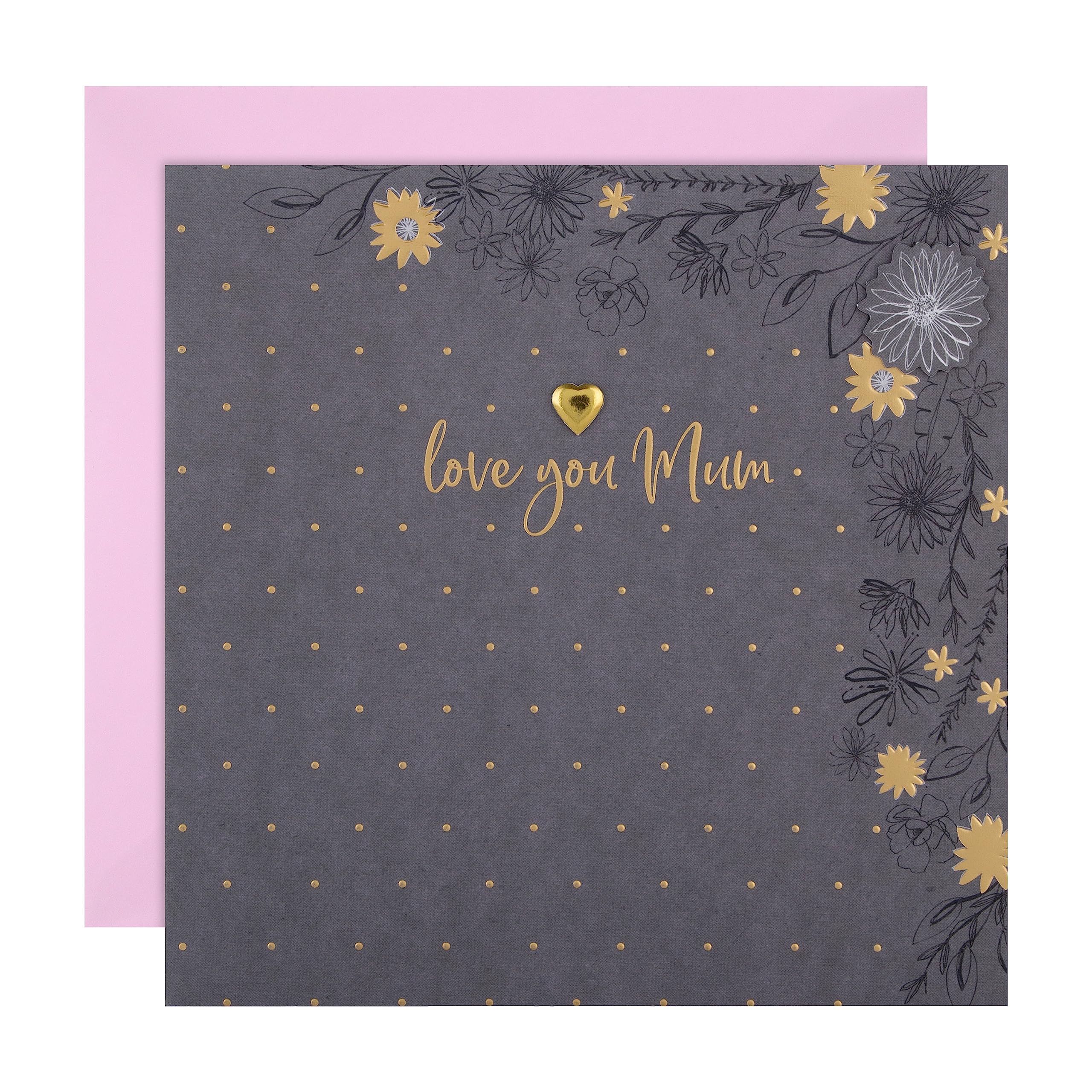 Hallmark Birthday Card for Mum - Flowers Design, Embossed, Gold Foil & Gem