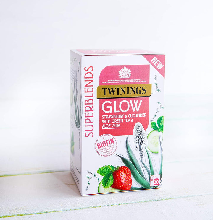 Twinings Superblends Glow Herbal Infusion with Strawberry, Cucumber, Green Tea & Aloe Vera (80 Teabags)
