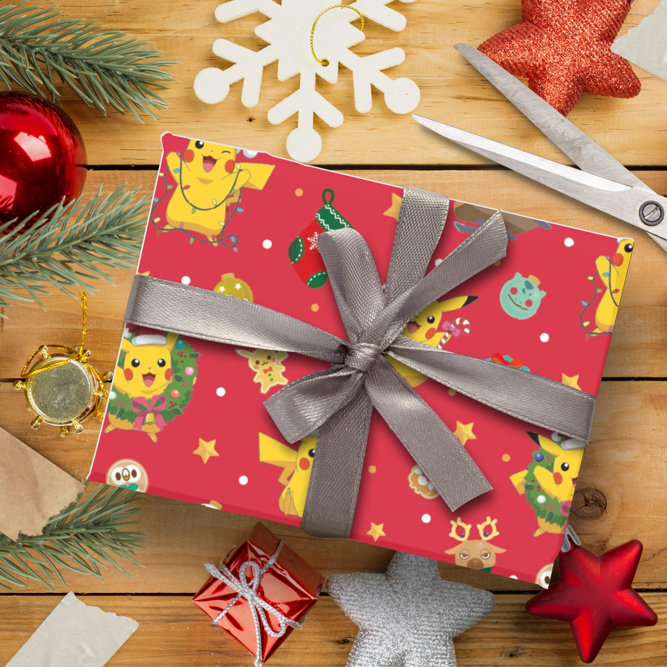 Danilo Promotions Pokemon Christmas Wrapping Paper - 4 Sheets, Pikachu Design | 70cm x 50cm 4