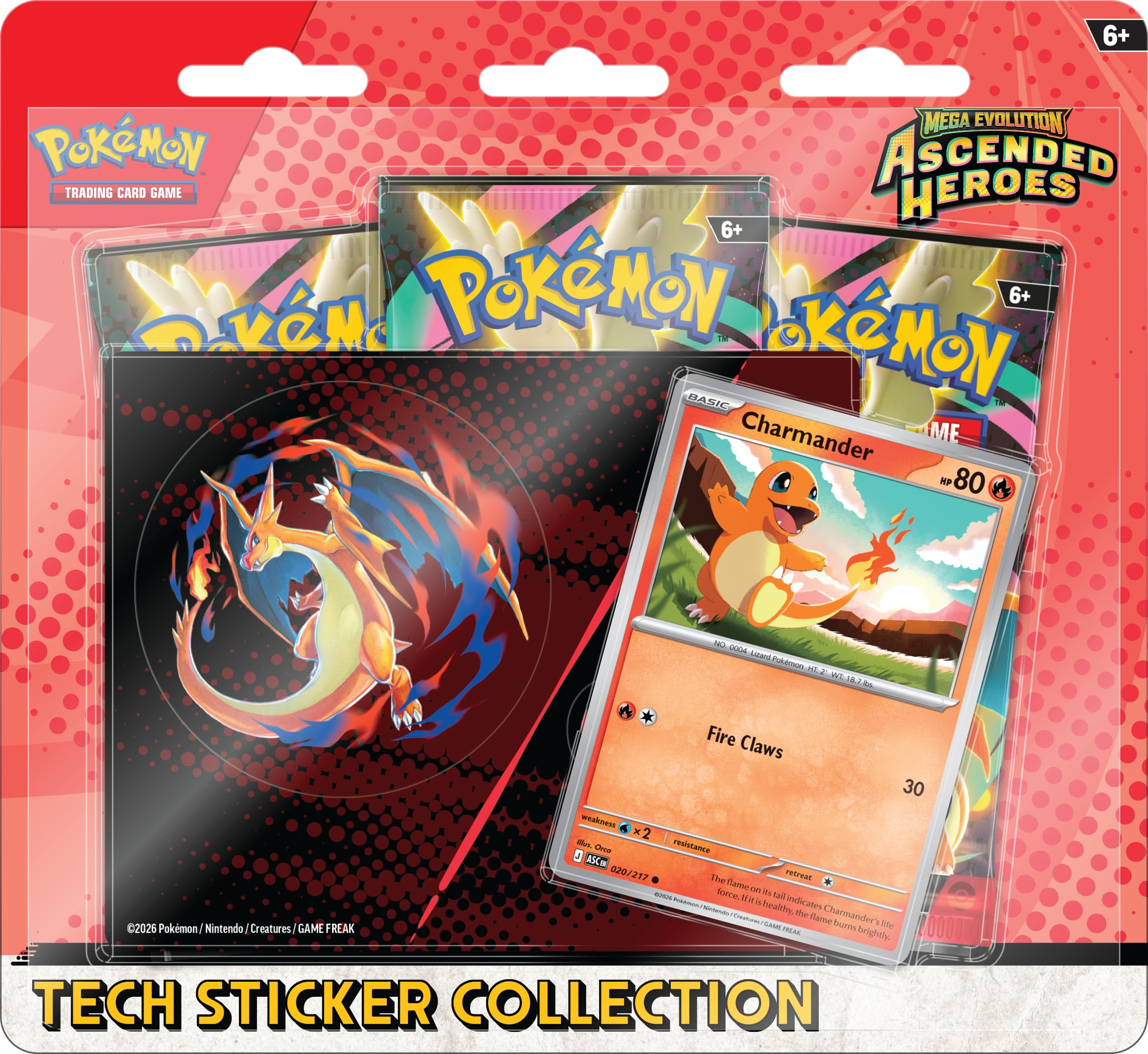 Pokémon TCG: Mega Evolution—Ascended Heroes Tech Sticker Collection - Charmander | 3 Booster Packs